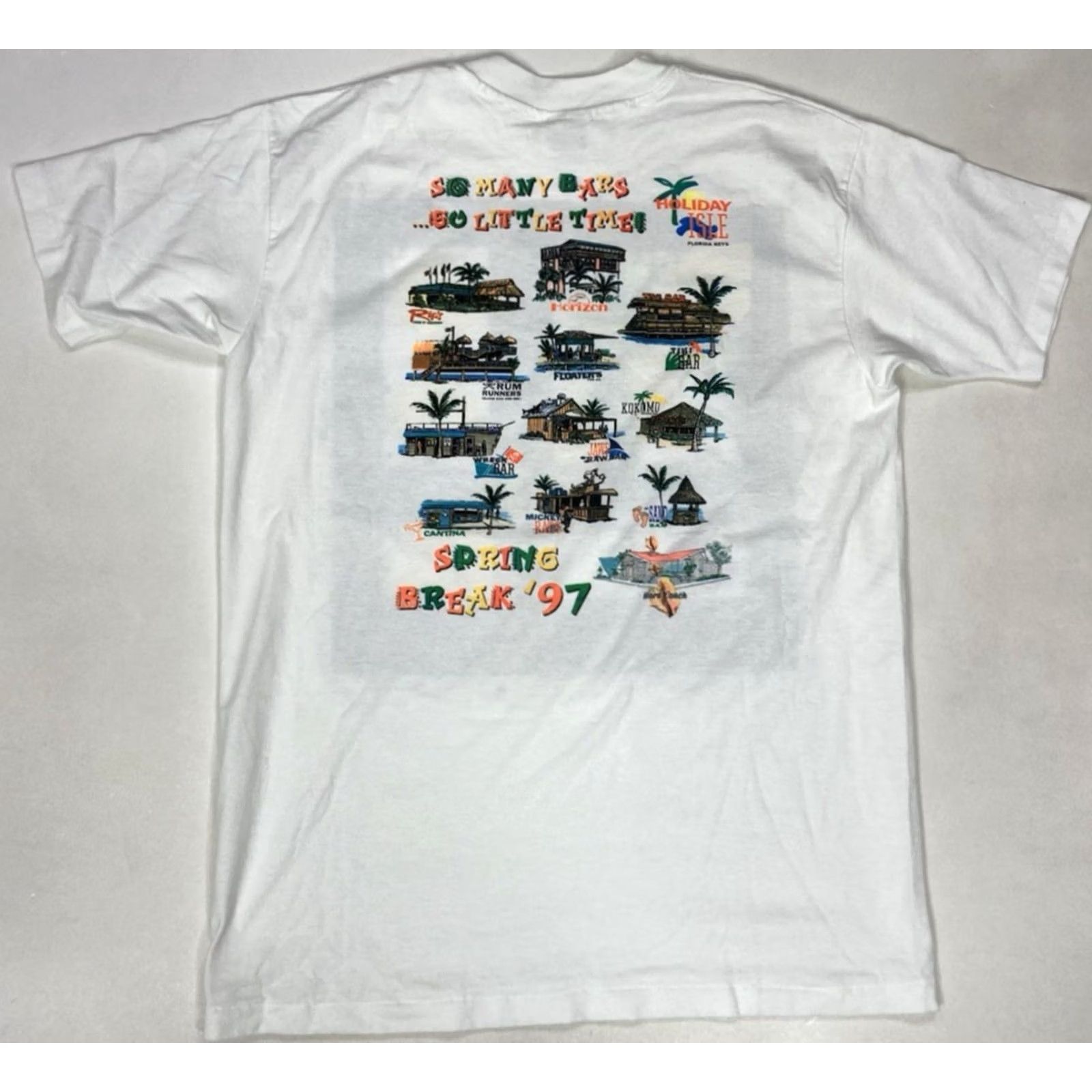 Hanes VINTAGE Hanes T-Shirt Graphic Print 90s Spring Break 97 2-Sided USA Men Large White Cotton Crew Neck Short Sleeve Shirt Mens Size US L / EU 52-54 / 3 - 5 Thumbnail
