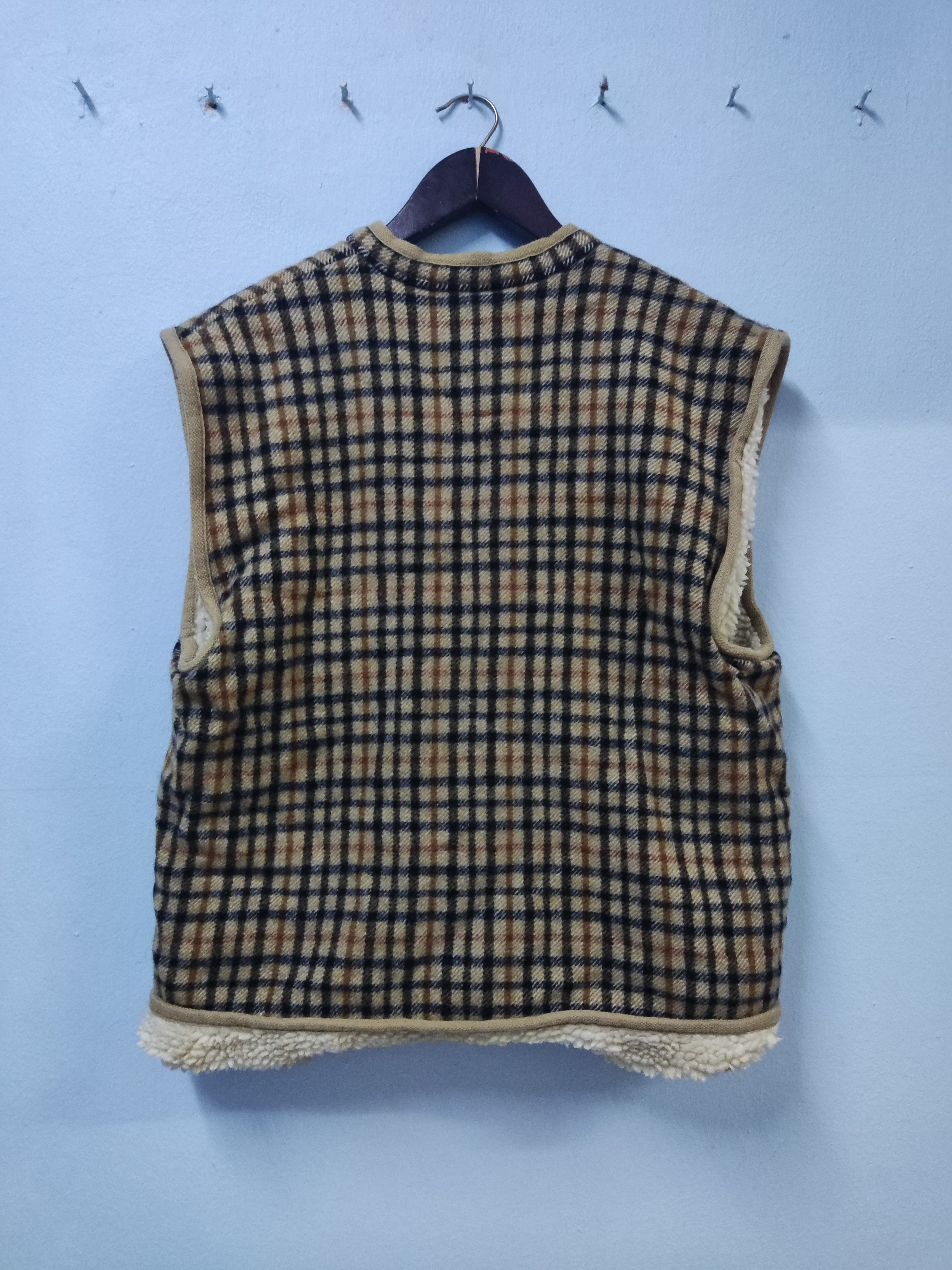 DAKS Vintage Daks Brown Check Sherpa Vest Size US M / EU 48-50 / 2 - 2 Thumbnail