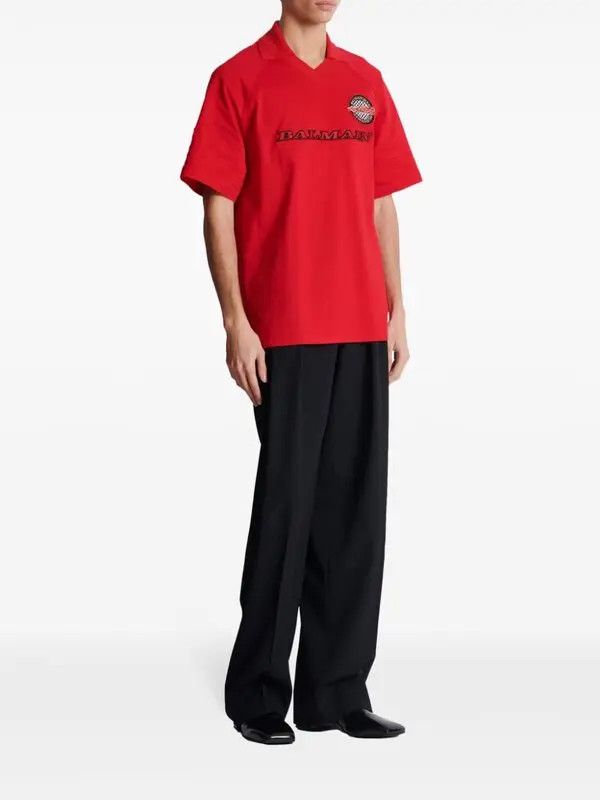 Balmain o1s1wg110925 Logo Patch Cotton Polo Shirt in Red Size US S / EU 44-46 / 1 - 3 Thumbnail
