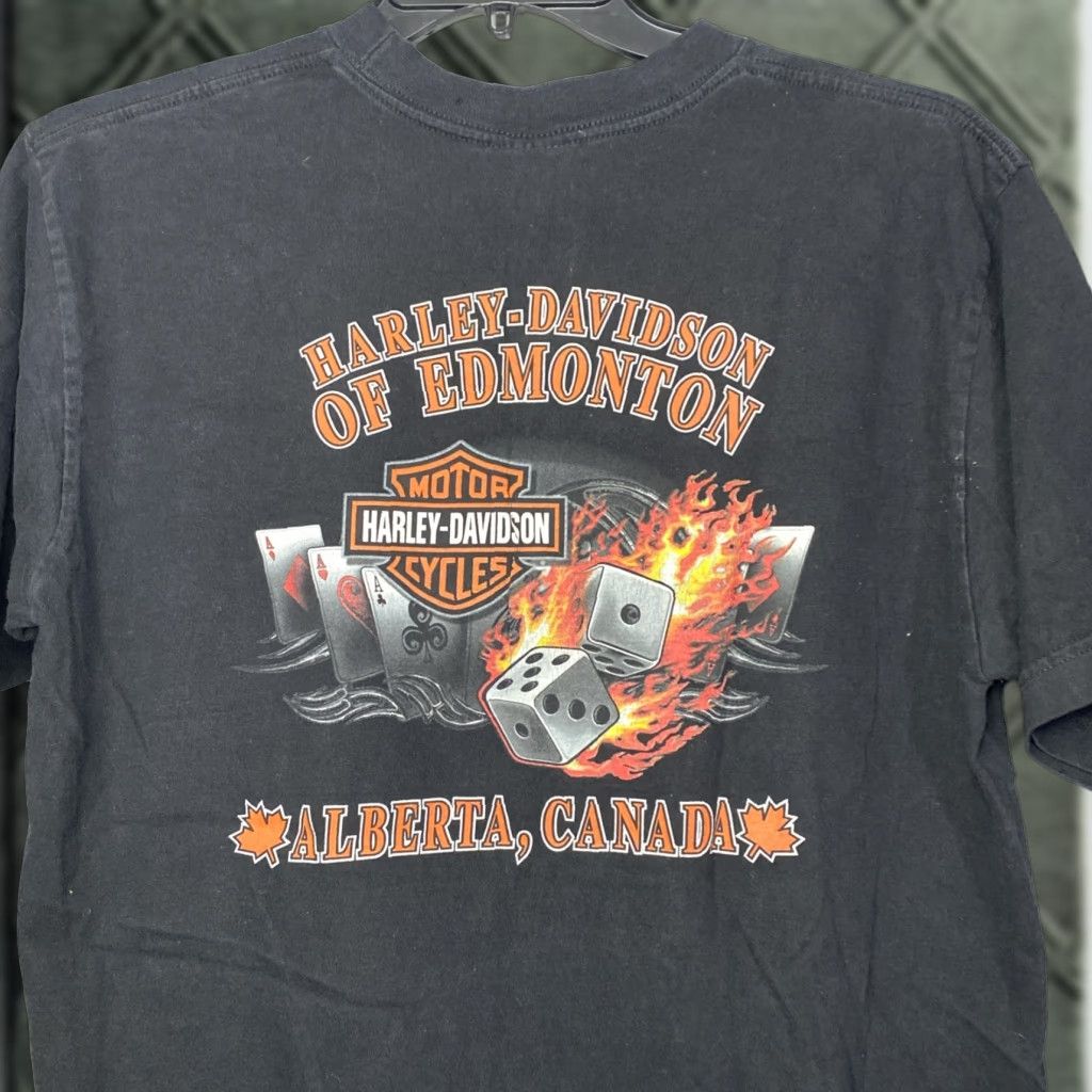Harley-Davidson T-Shirt Black Large L USA Motorcycle Biker Alberta Edmonton 2007 22x30 Men Shirt