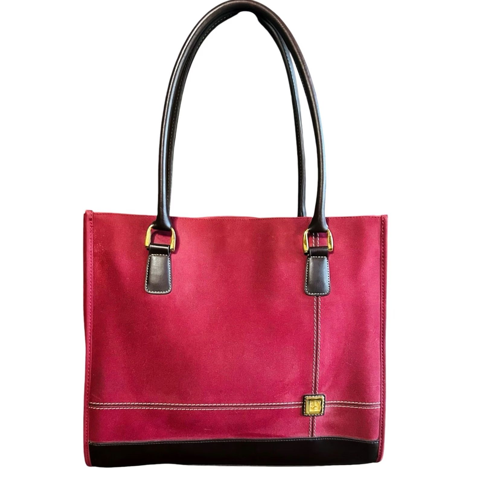 Vintage Diane Von Furstenberg Burgundy Canvas Suede Tote Women's Purse Handbag Size ONE SIZE - 2 Thumbnail