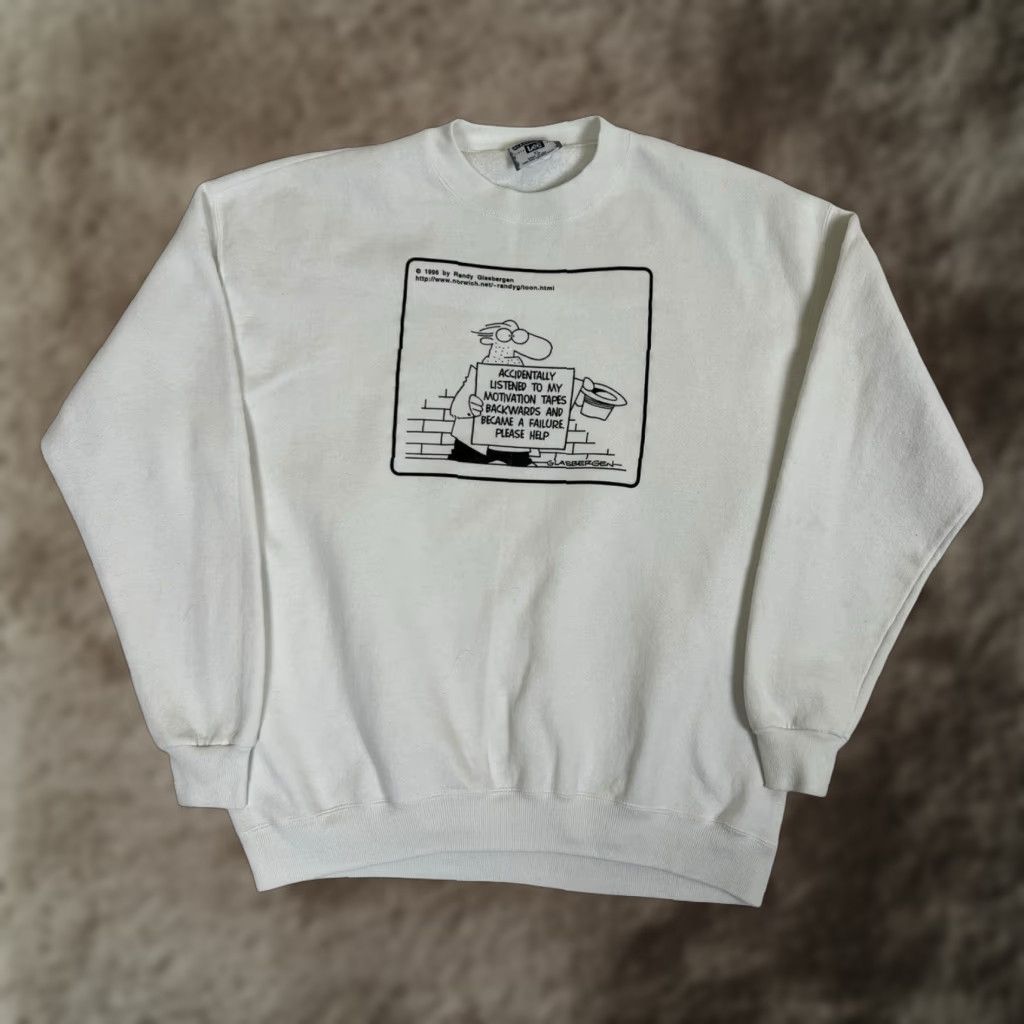 Lee VINTAGE Randy Glasbergen Comic Art Sweatshirt XL Men White 90s Pullover Made In USA Art Cartoon Stains Lee Size US XL / EU 56 / 4 - 1 Thumbnail