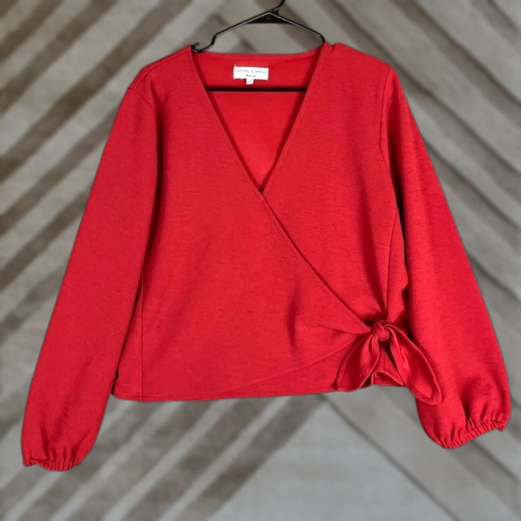 Madewell Madewell Blouse Women's Red Wrap V-Neck Long Sleeve Stretch Large Size L / US 10 / IT 46 - 1 Thumbnail