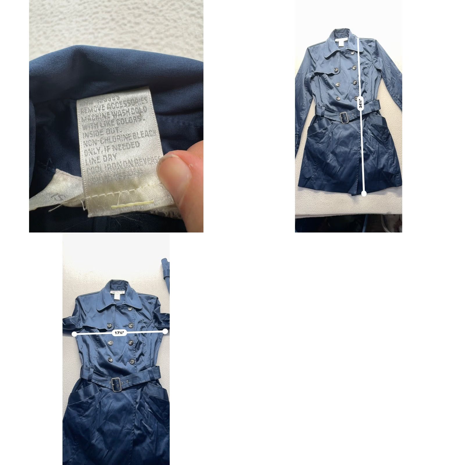 Vintage VINTAGE Double-Breasted Navy Trench Coat With Belt & Button Details Womens M Blue Coat Trench 32in Length (Fall, Spring) Size M / US 6-8 / IT 42-44 - 8 Thumbnail