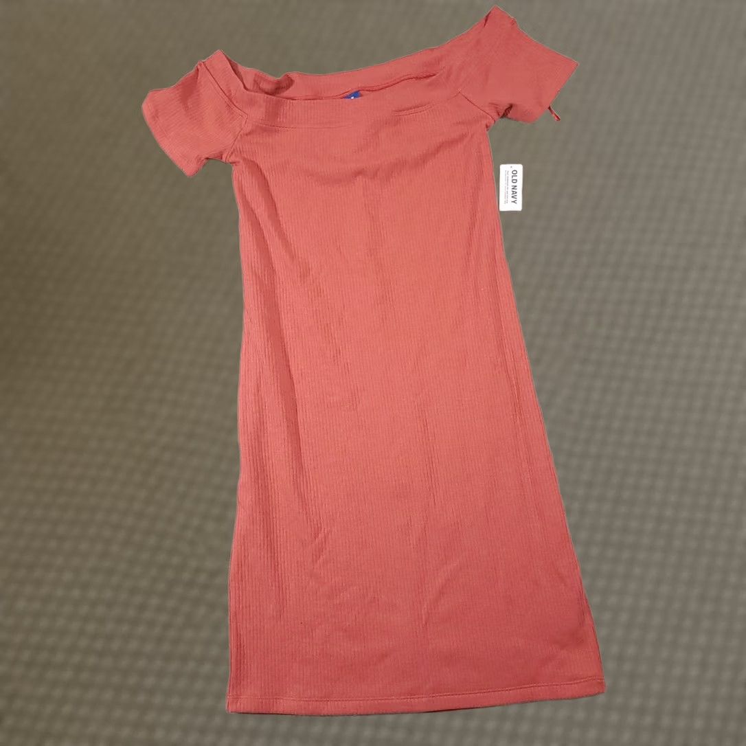 Old Navy Old Navy Mini Short Dress Women's M Mineral Rouge Off-Shoulder Ribbed Dress Short Sleeve Cotton Modal Spandex Knit Womens Modern Casual Planets? Size 32" / US 10 / IT 46 - 1 Thumbnail