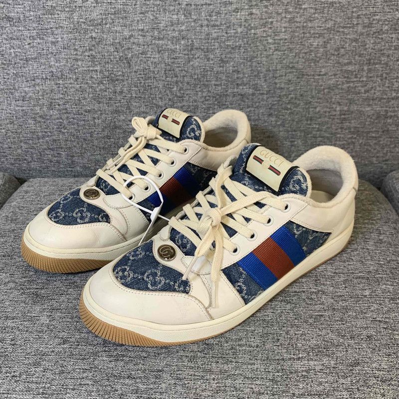Gucci Gucci Screener Denim Sneakers in White and Blue 0079 Size US 9.5 / EU 42-43 - 1 Thumbnail