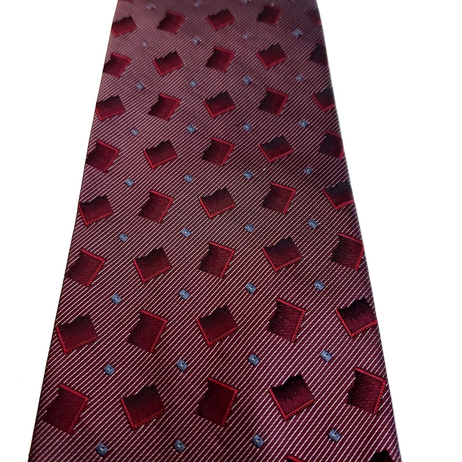 Designer Kai Long Hand Made Red Purple Geometric Woven Short Silk Tie Size ONE SIZE - 2 Thumbnail