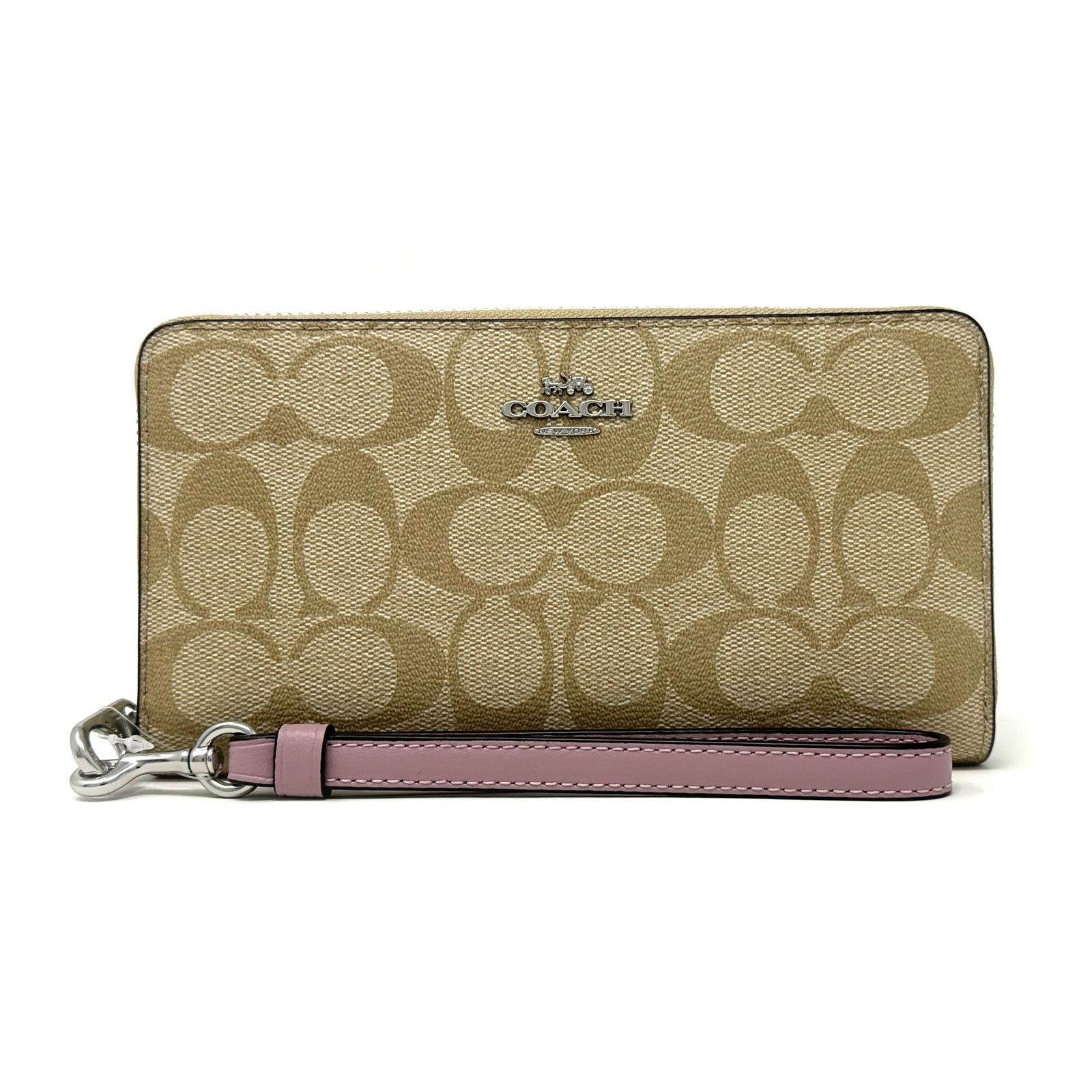 Coach Long Zip Around Wallet Signature Canvas Purple C4452