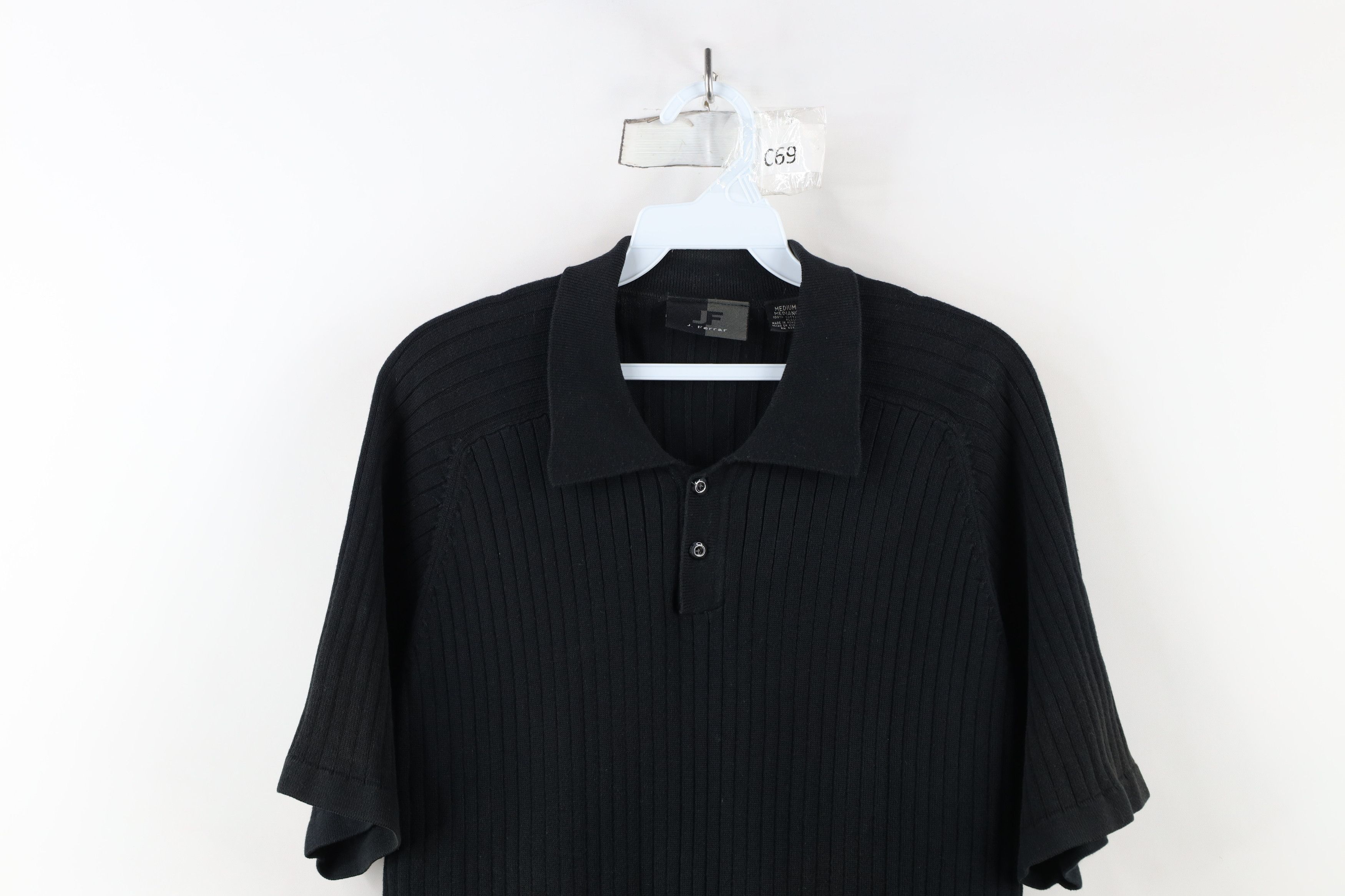 Vintage Vintage 90s Streetwear Ribbed Knit Collared Polo Shirt Black Size US M / EU 48-50 / 2 - 2 Thumbnail