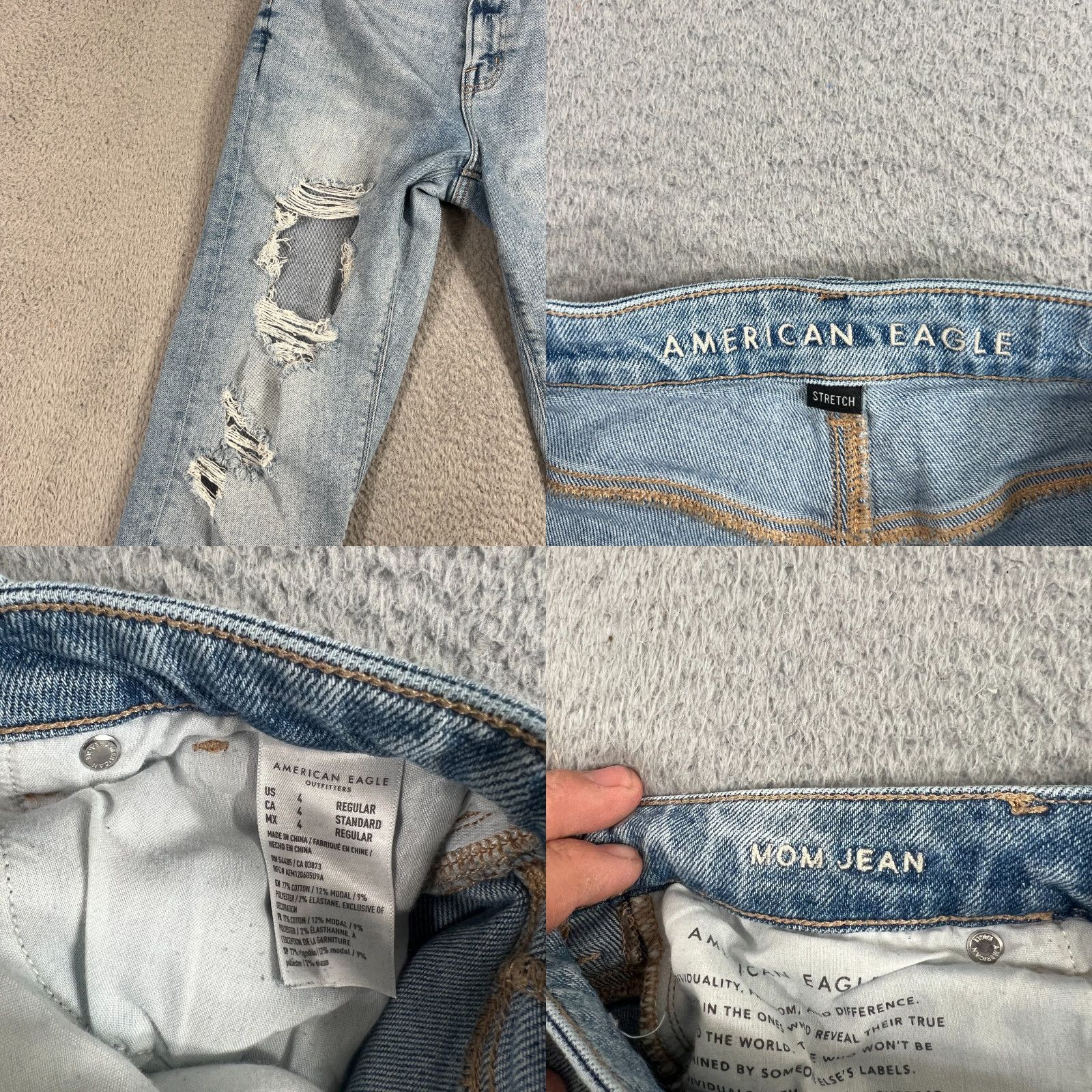 American Eagle Outfitters VINTAGE American Eagle Mom Jeans Size 4 Women's High Waist Distressed Light Wash Denim 28 Inseam Size 27" / US 4 / IT 40 - 8 Thumbnail