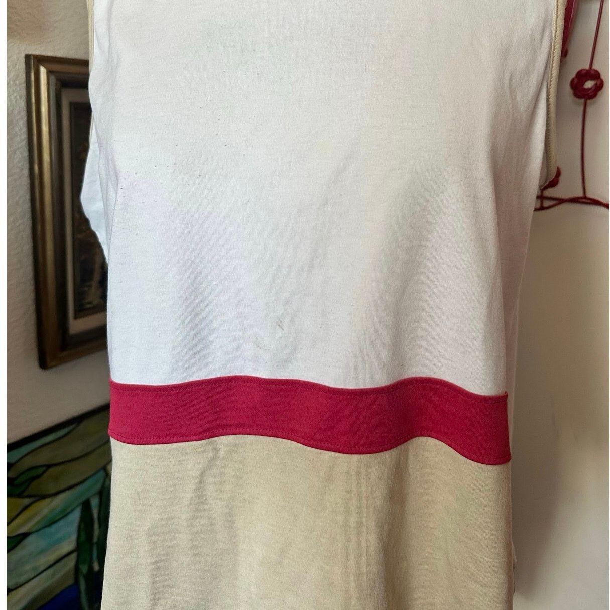 Other no brand white beige red muscle tank top lace Size XL / US 12-14 / IT 48-50 - 2 Thumbnail