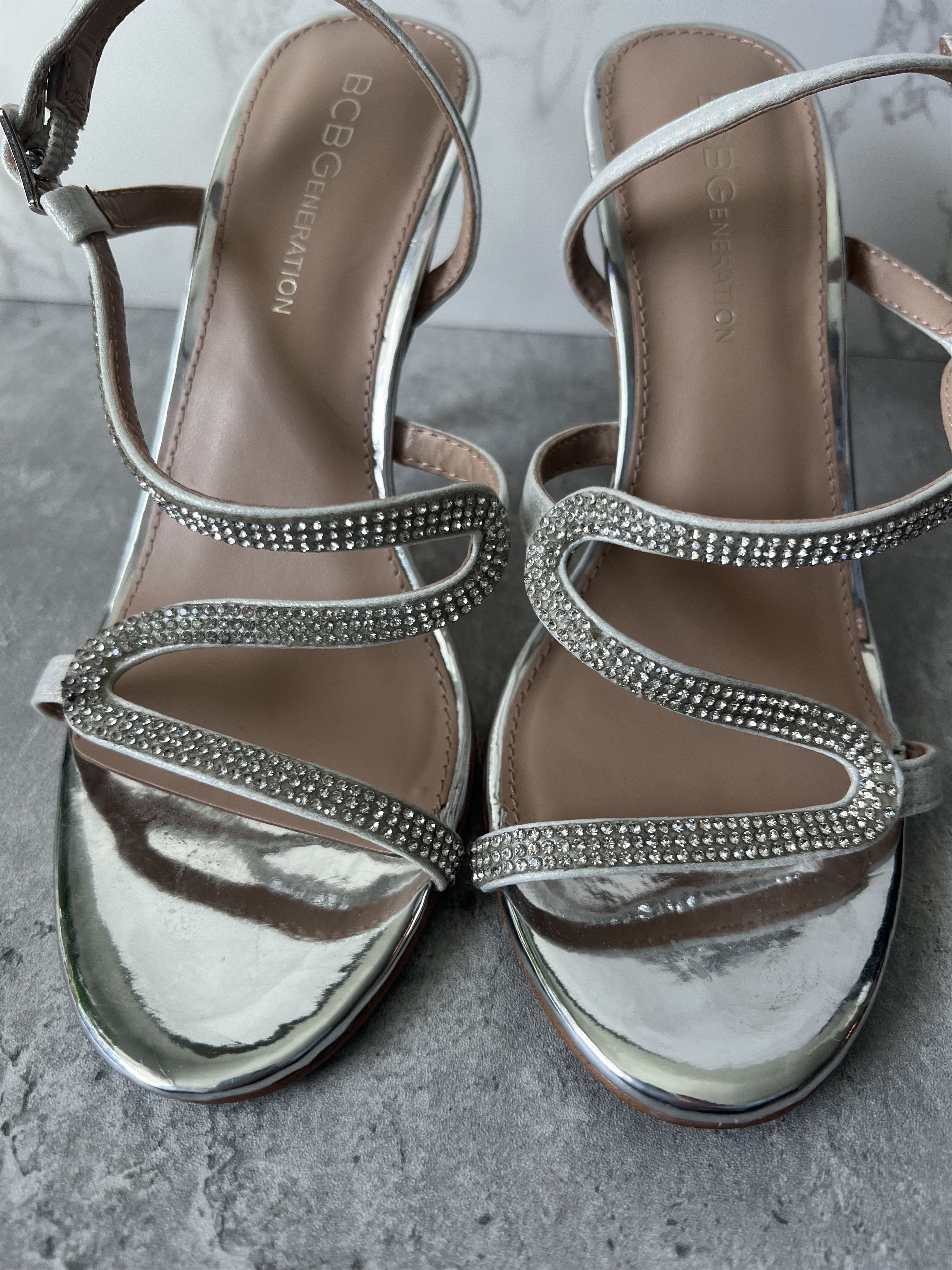 Bcbgmaxazria BCBGeneration Silver Strappy Heeled Sandals - Size 6 Size US 6 / IT 36 - 10 Thumbnail