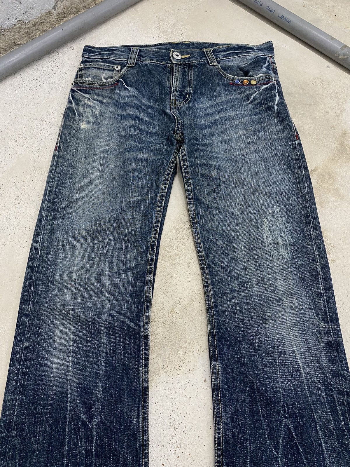 Japanese Brand Winger Japan Patch Embellishments Blue Way Distressed Jean Size US 31 - 4 Thumbnail