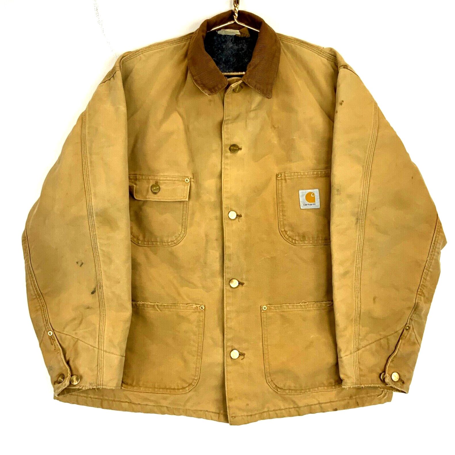 image of Vintage Carhartt Canvas Blanket Lined Chore Work Jacket Size XL Brown Workwear in White, Men's