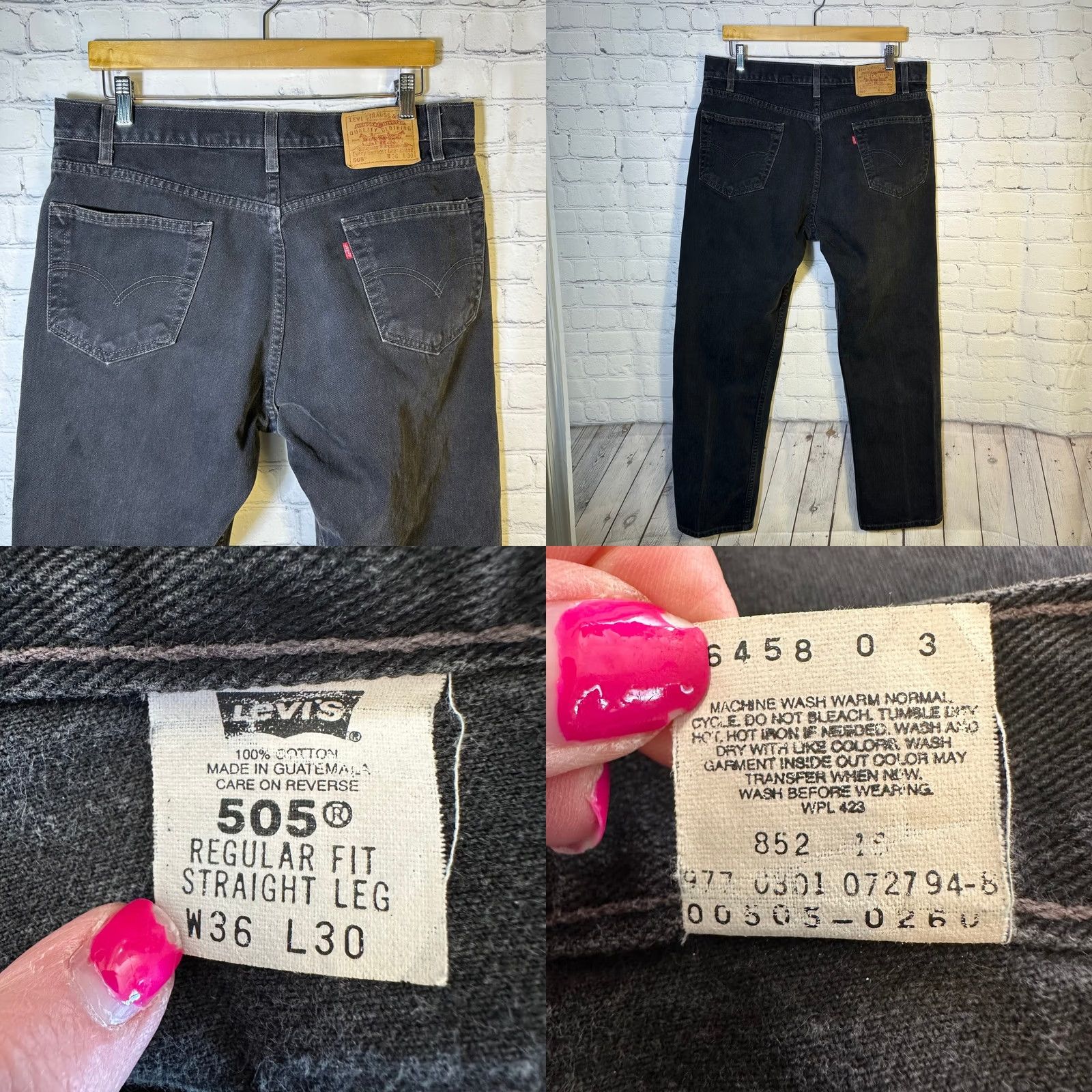 Levi's VINTAGE? Levis 505 Regular Fit Straight Leg Black Denim Jeans Mens W36 L30 Charcoal Wash 90s Grunge Size US 36 / EU 52 - 8 Thumbnail