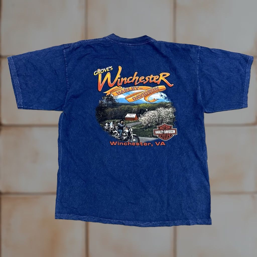 Harley Davidson VINTAGE Harley-Davidson Winchester Virginia Blue Pocket T Shirt 100% Cotton L Mens T-Shirt Size US L / EU 52-54 / 3 - 1 Thumbnail