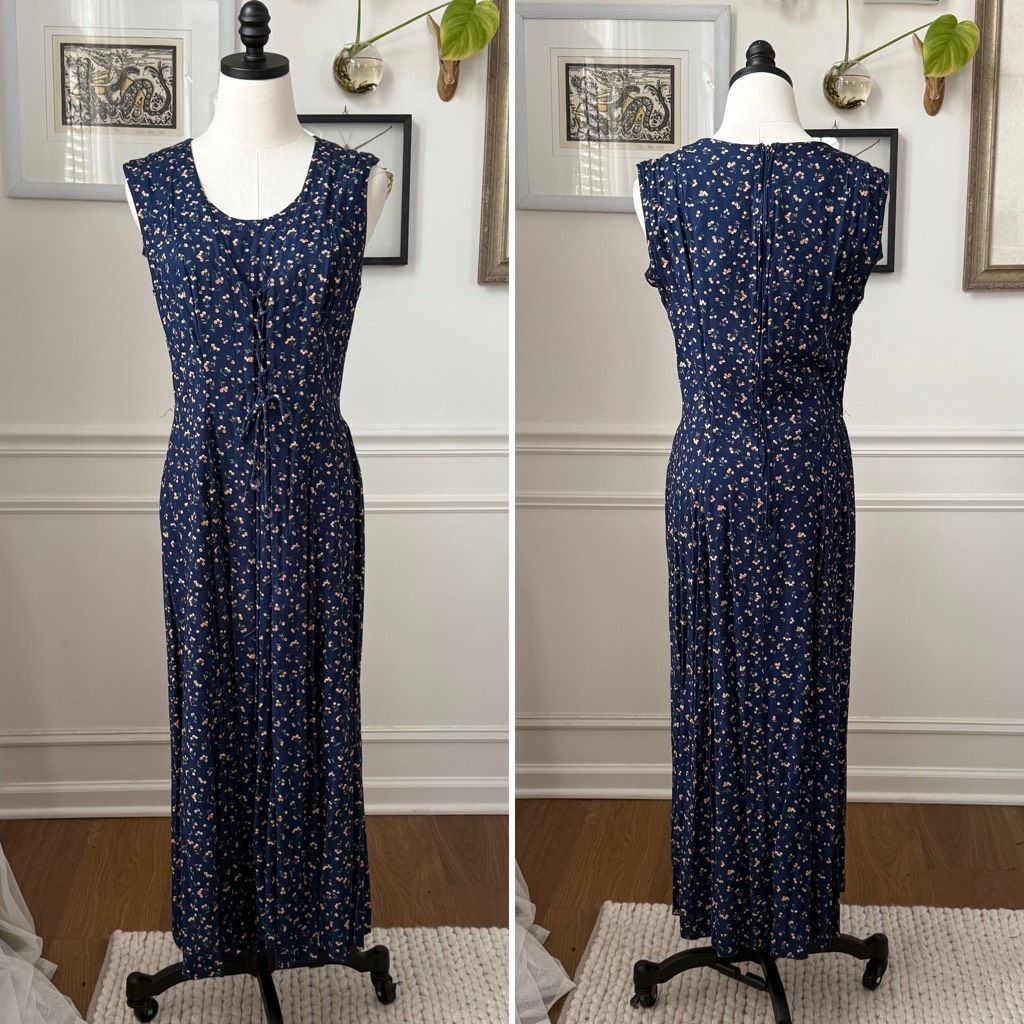 Vintage Vintage 90s Cristin Steven’s Calico Lace Front Prairie Dress L Size L / US 10 / IT 46 - 1 Thumbnail