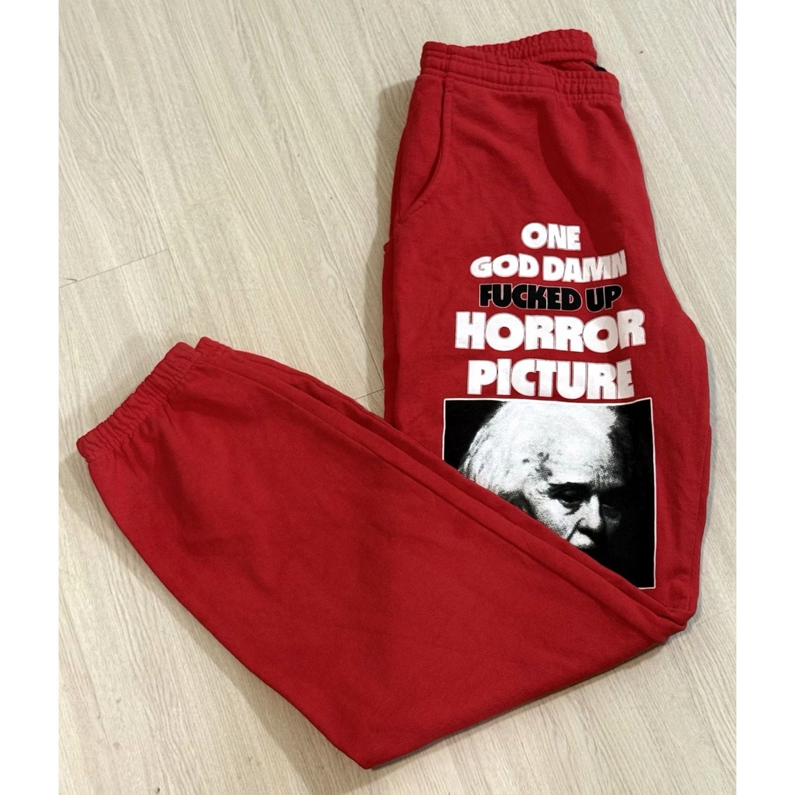 Online Ceramics Online Ceramics x A24 Sweatpants Large Haunted Wagon Ti West MaXXXine Pearl Mens Lounge Pants Red Graphic Print Size US 33 - 6 Thumbnail