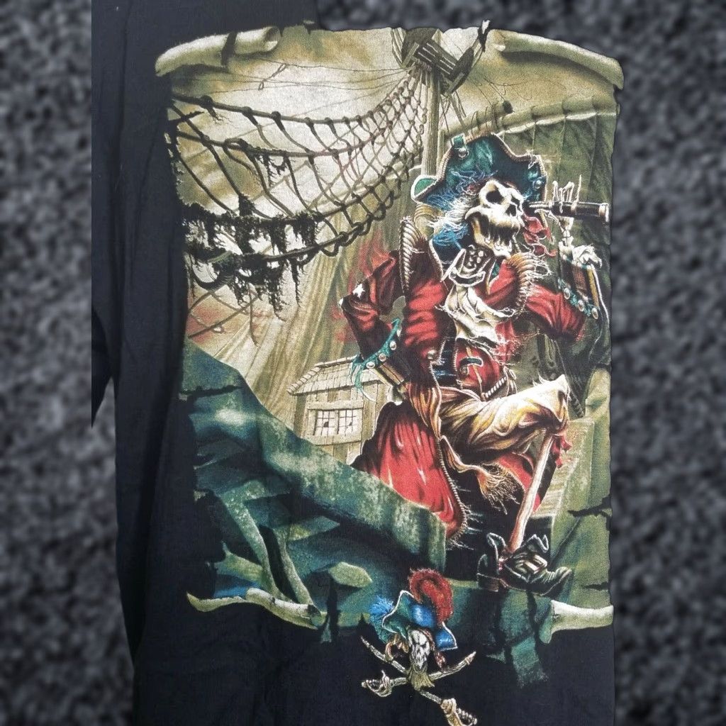 Fruit Of The Loom VINTAGE Retro Mens 2XL Skeleton Pirate Ship T Shirt FOL Lofteez Black Size US XXL / EU 58 / 5 - 1 Thumbnail