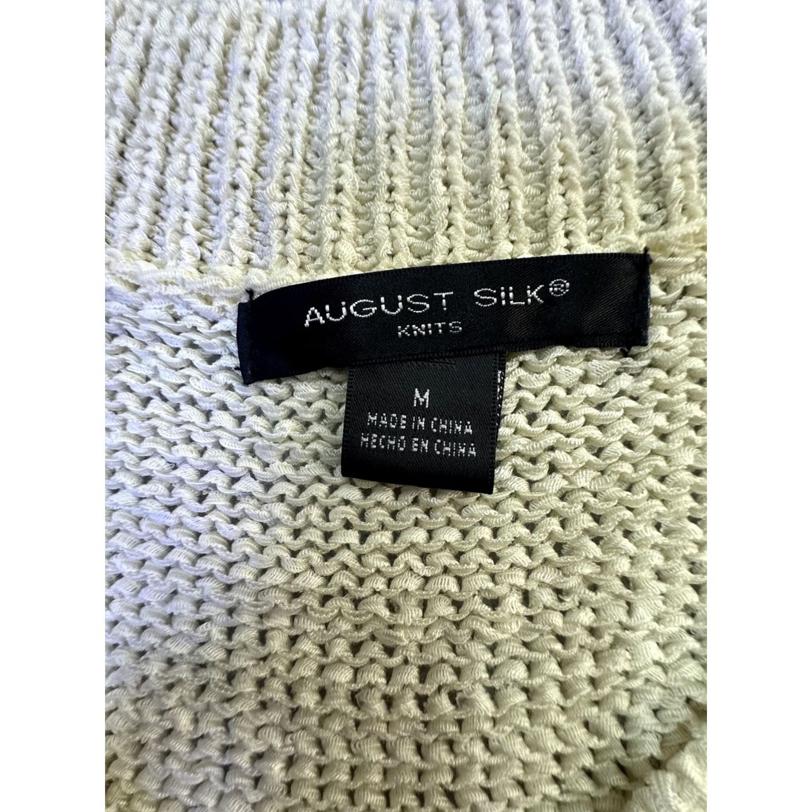 Vintage August Silk Sweater Womens Medium White V Neck Cap Sleeve Open Knit Pullover Size M / US 6-8 / IT 42-44 - 4 Thumbnail