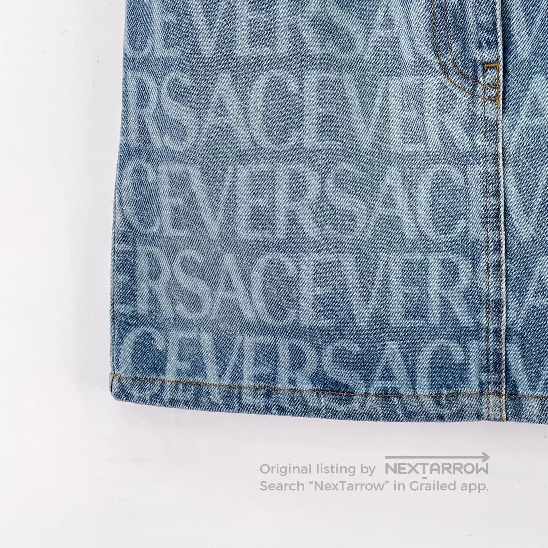 Versace Versace Blue Logo Letter Printed Cotton Denim Skirt Short Size 37" - 4 Thumbnail