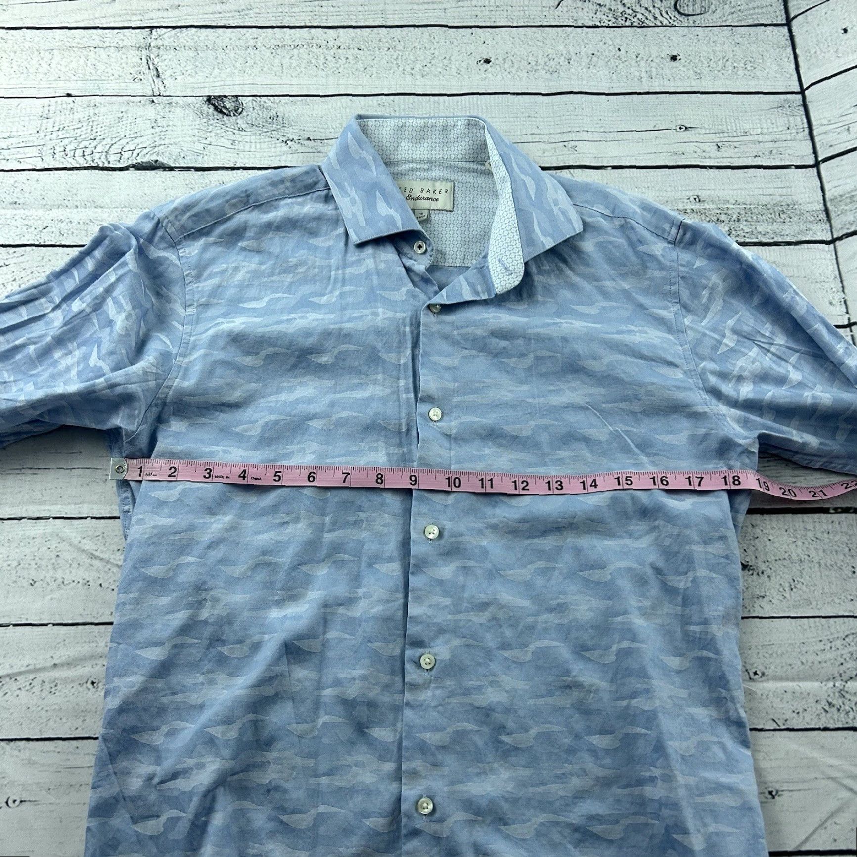 Ted Baker Ted Baker Endurance Long Sleeve Button-Up Shirt Men's 15 34/35 Camo Blue Size US M / EU 48-50 / 2 - 4 Thumbnail
