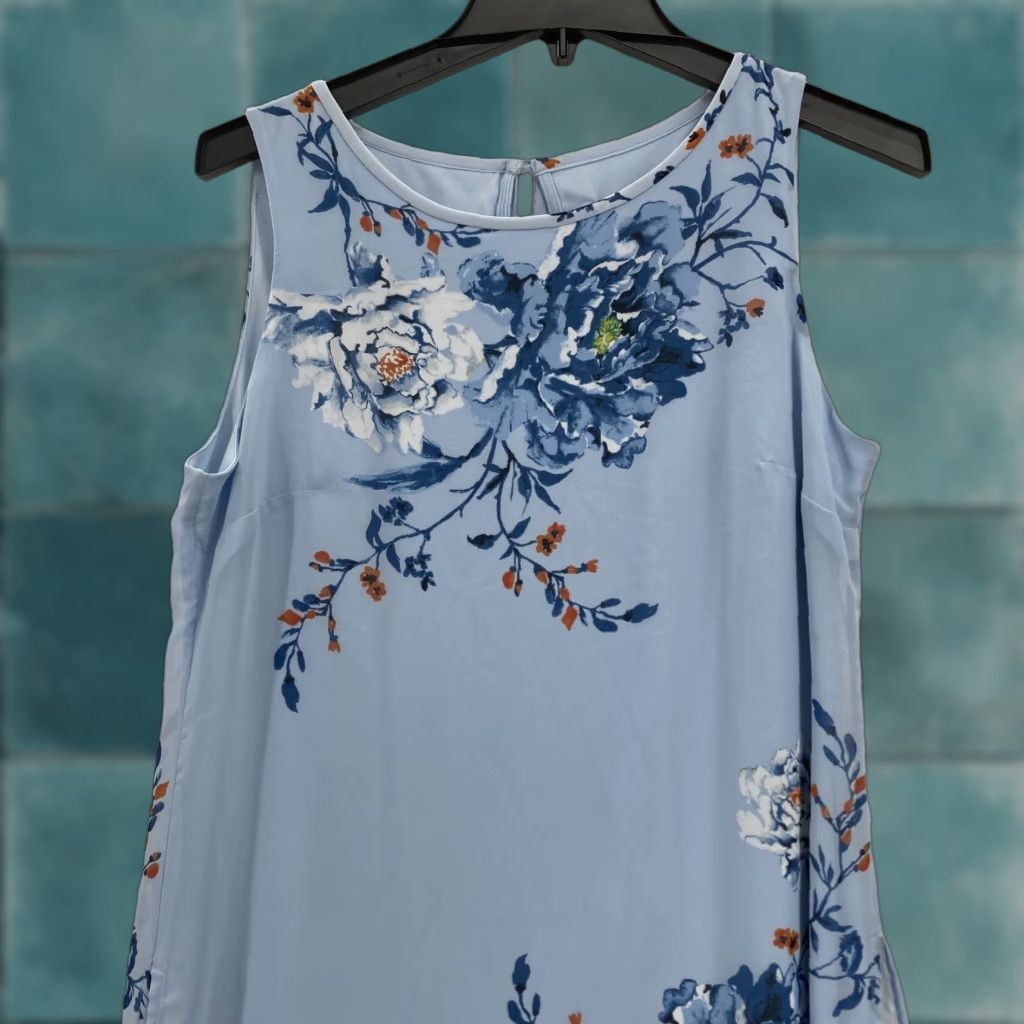 White House Black Market White House Black Market Floral Chiffon Overlay Dress Sky Blue Small NWT Elegant Size S / US 4 / IT 40 - 1 Thumbnail