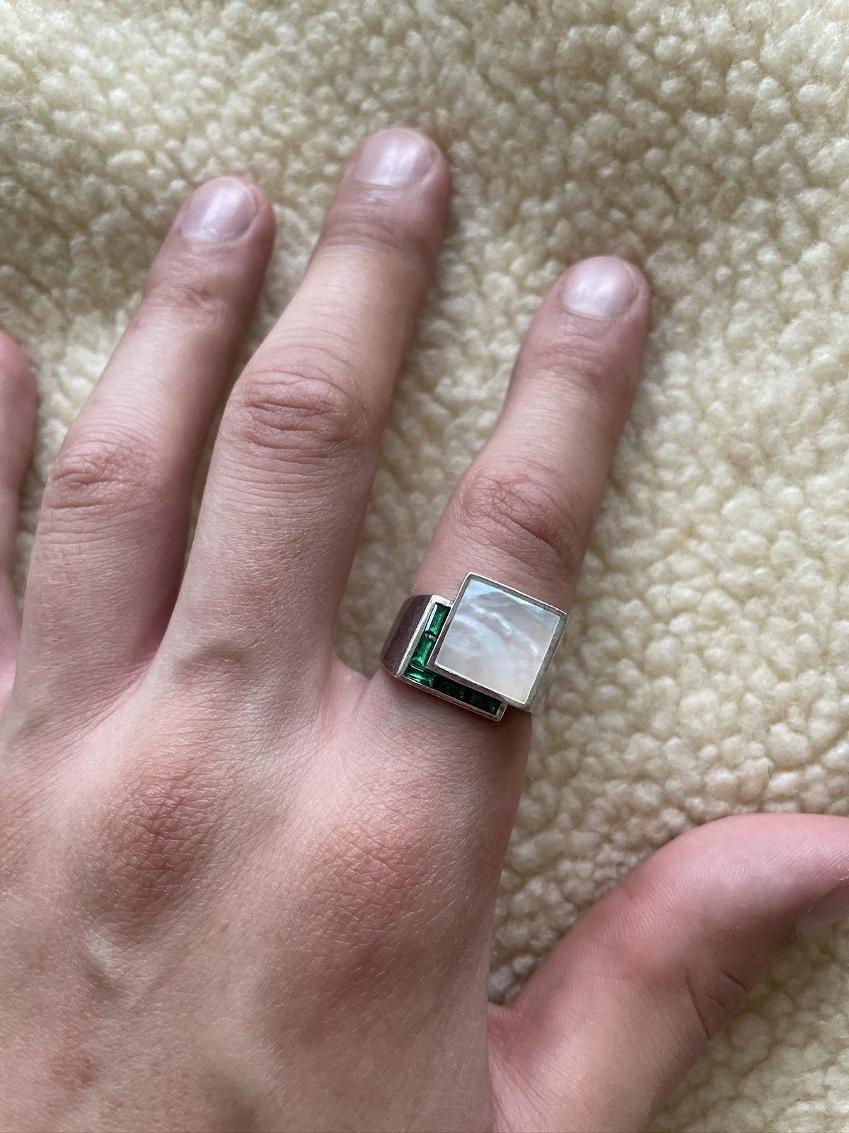 Other MAPLE - MOTHER OF PEARL x GREEN TOPAZ - 925 SILVER RING Size ONE SIZE - 17 Thumbnail