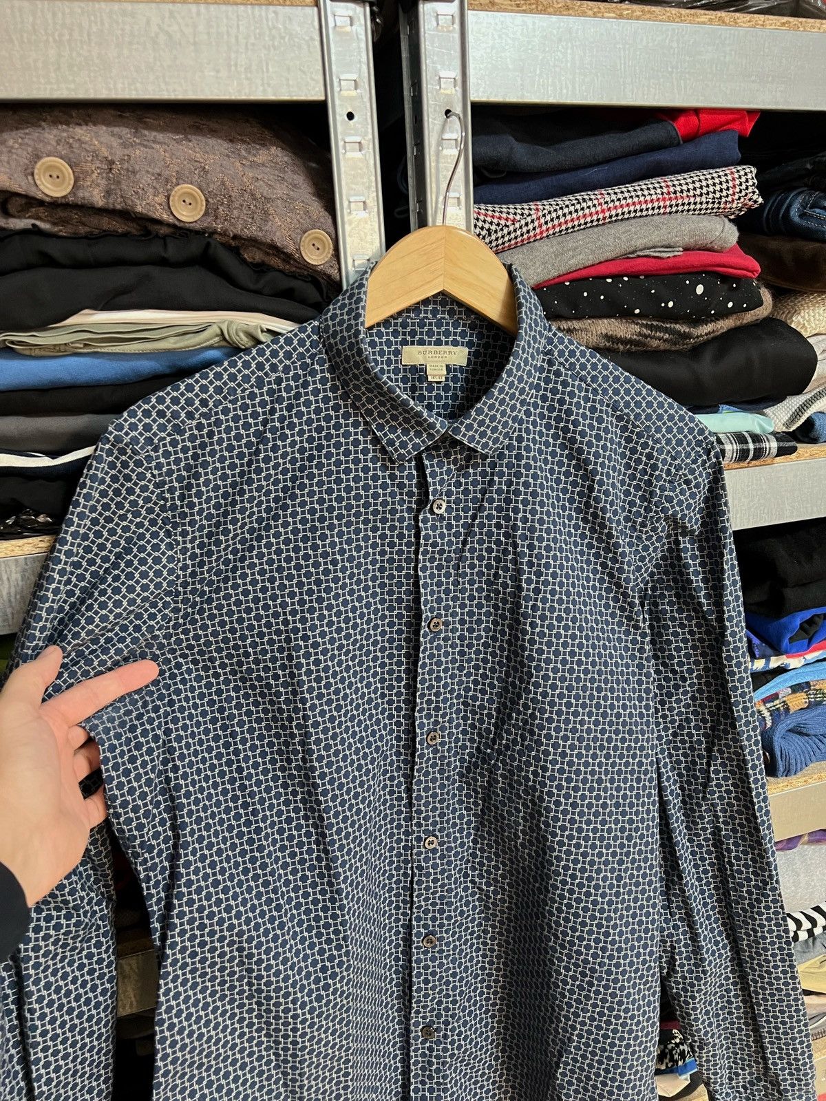 Burberry Burberry Long Sleeve Button Shirt Navy Plaid Monogram Print Size US M / EU 48-50 / 2 - 2 Thumbnail