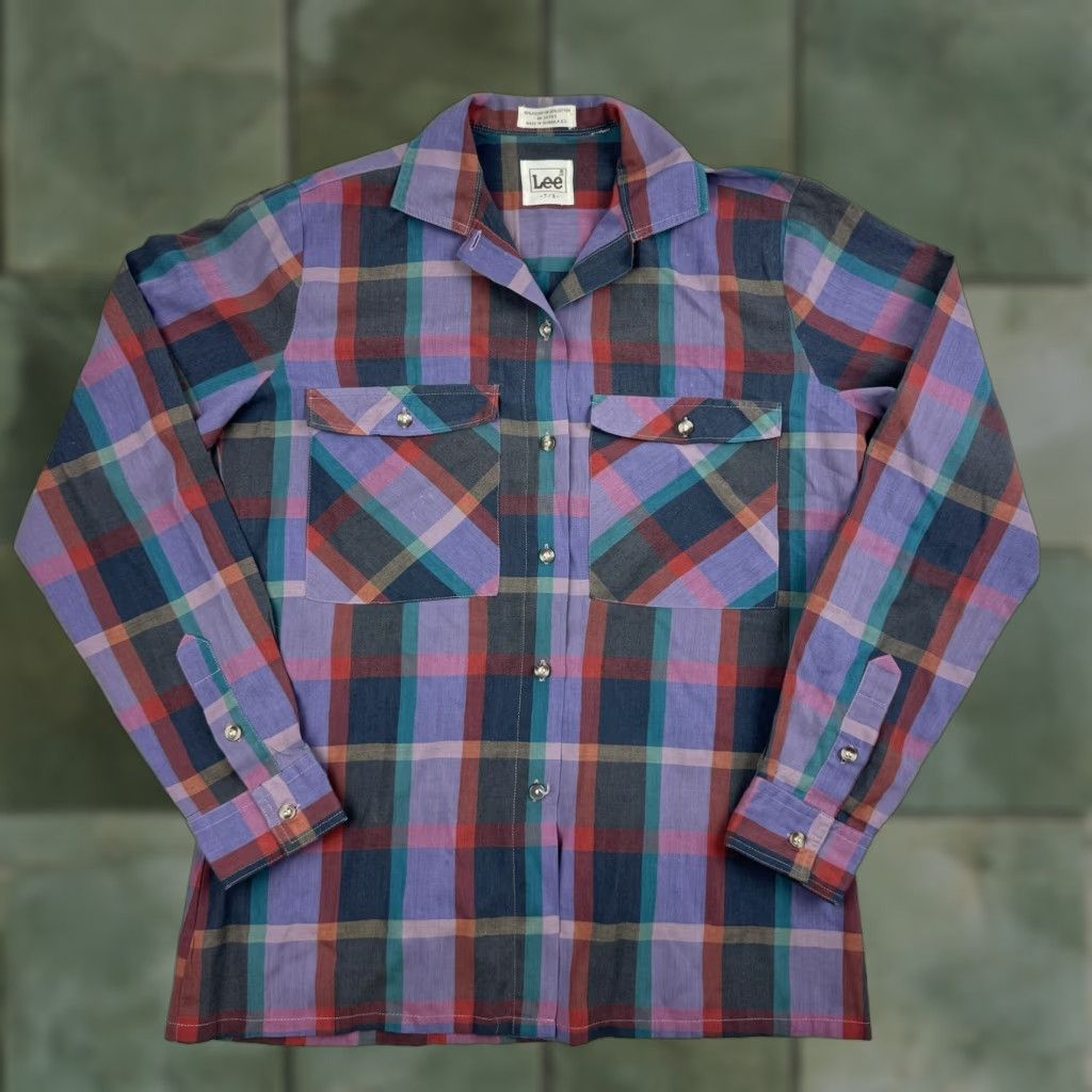 Lee VINTAGE Lee Button-Up Shirt Womens 7/8 Purple Plaid Long Sleeve 1980s 70s Classic Hipster Size M / US 6-8 / IT 42-44 - 1 Thumbnail