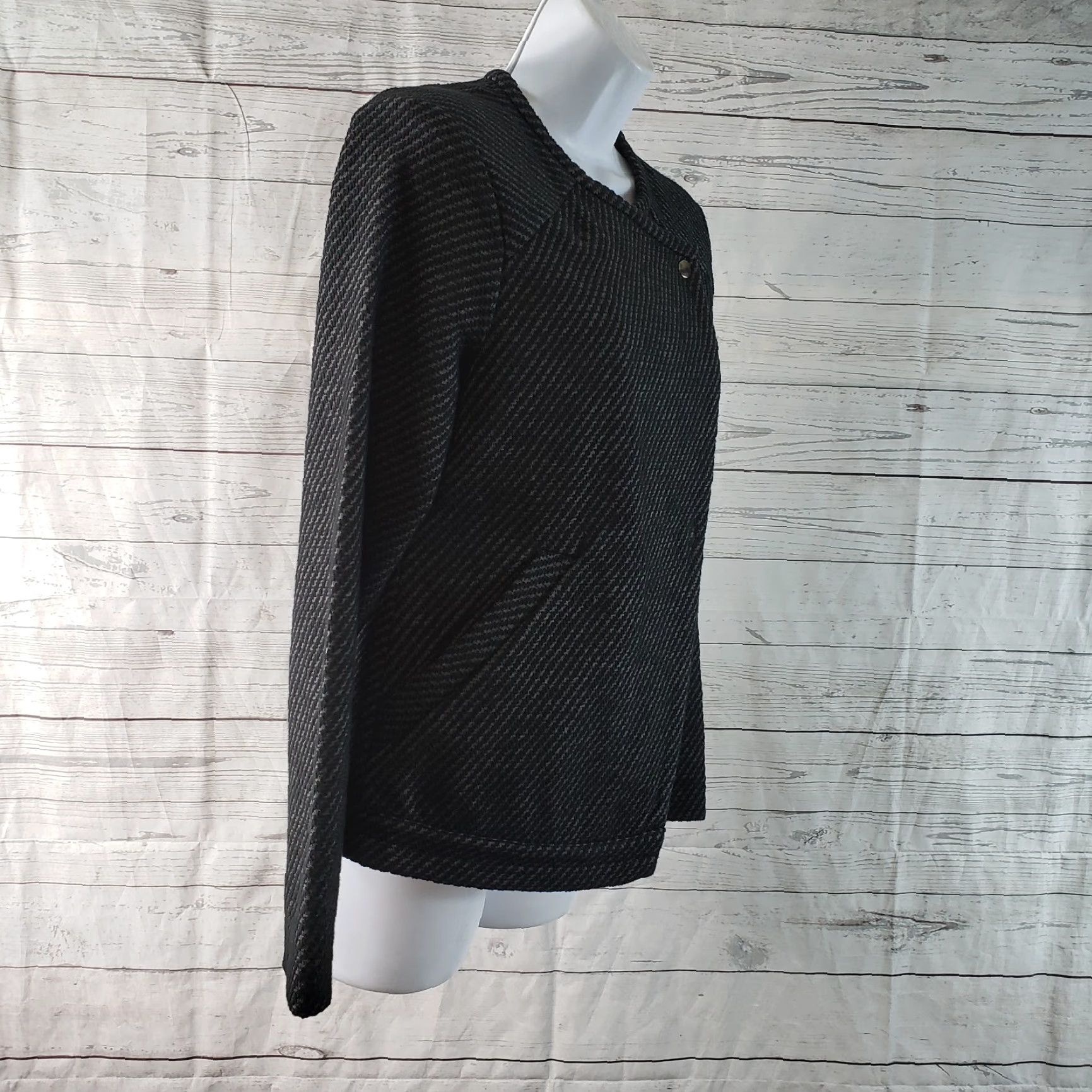 Ann Taylor Ann Taylor Womens Moto Jacket Size Small Black Gray Snap Button Cotton Blend Jacket Womens Small Black Moto 90s? Size S / US 4 / IT 40 - 3 Thumbnail