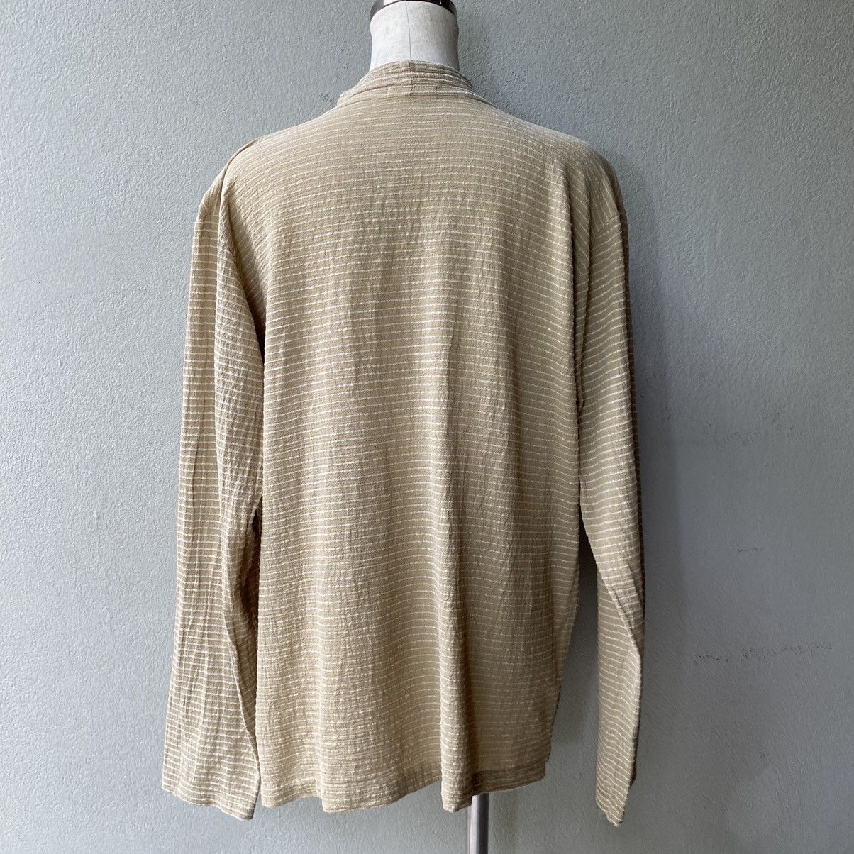 Issey Miyake Plantation Beige Striped Cowl Neck Long Sleeve Top Size M / US 6-8 / IT 42-44 - 14 Thumbnail