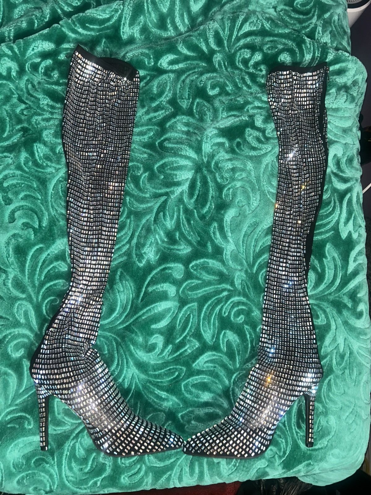 Fashion Nova Rhinestone knee heeled boots Size US 7 / IT 37 - 1 Thumbnail
