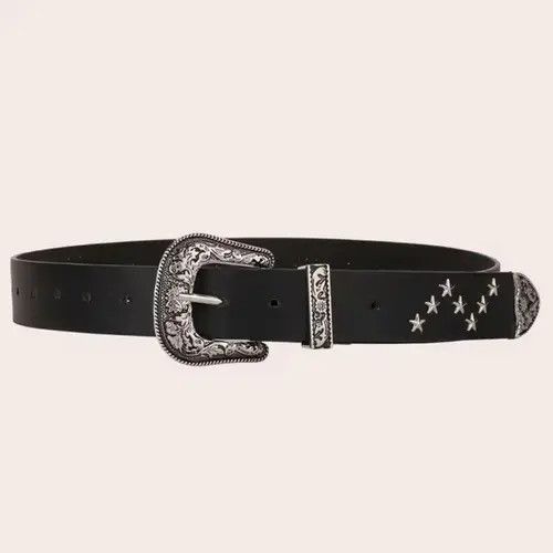 Other Stylish Black Western Belt with Silver Buckle Size ONE SIZE - 4 Thumbnail