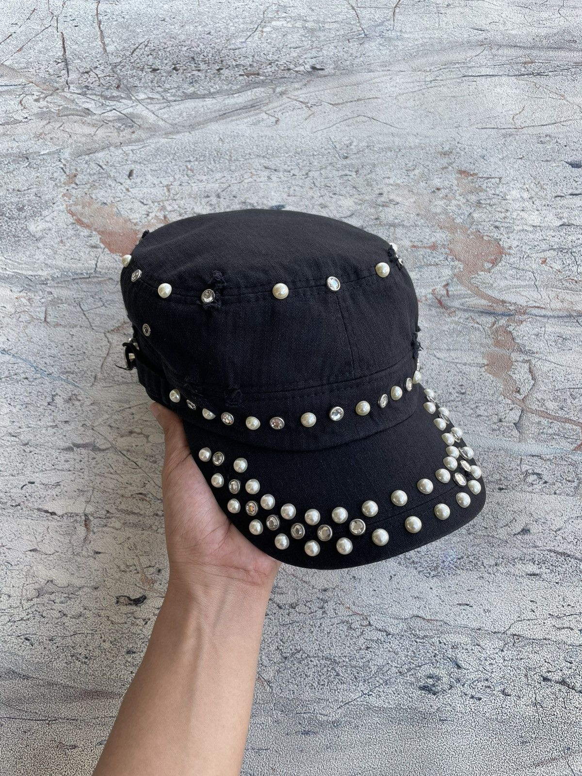If Six Was Nine Goth Punk Egoist Crazy Pearl Studded Patrol Cadet Hat Size ONE SIZE - 2 Thumbnail