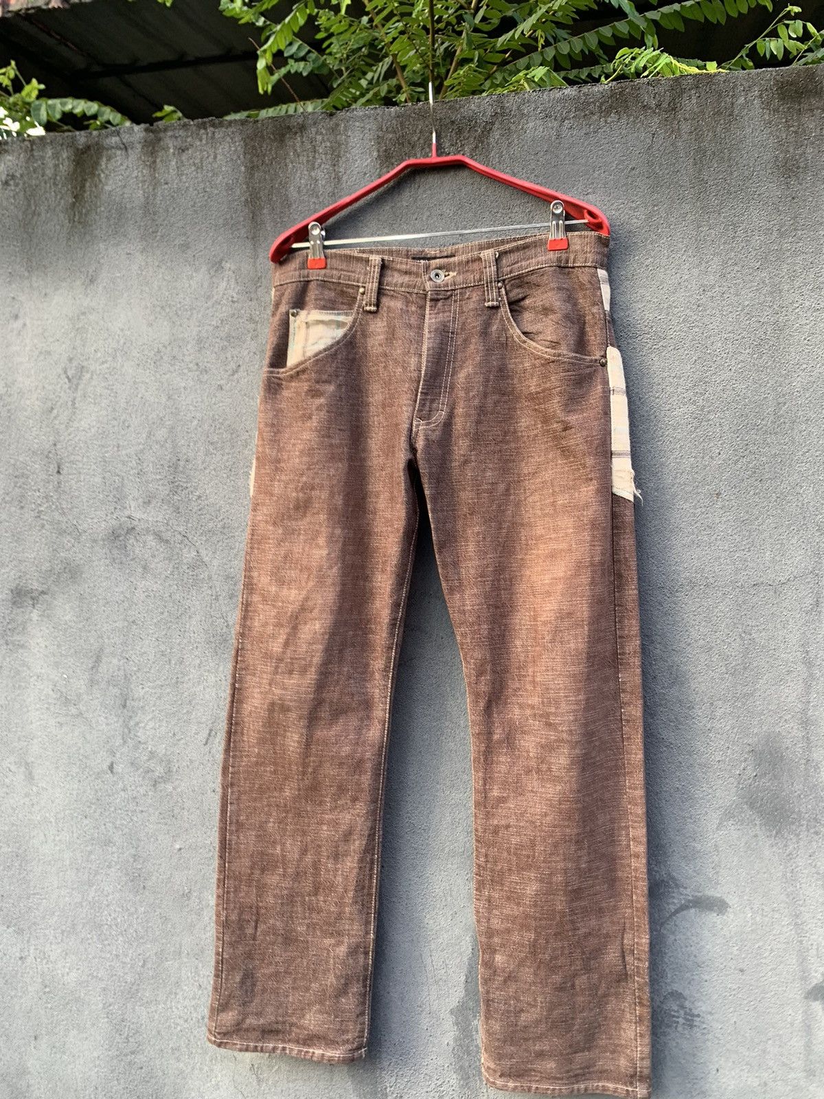 Vintage 👹VINTAGE CONCAVE DISTRESSED POCKET BROWN DENIM Size US 31 - 8 Thumbnail