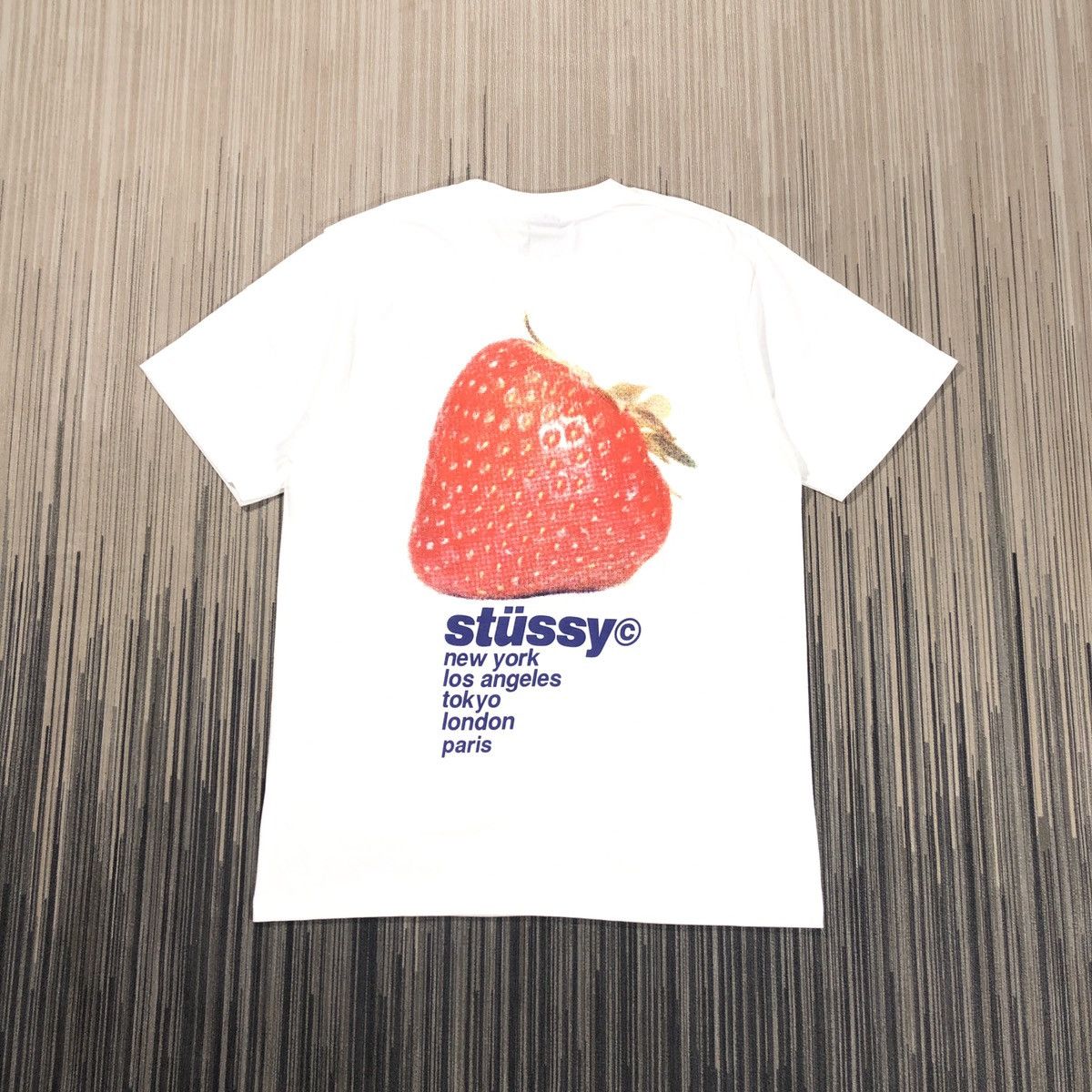 image of Stussy x Vintage Strawberry Tee in White, Men's (Size Medium)