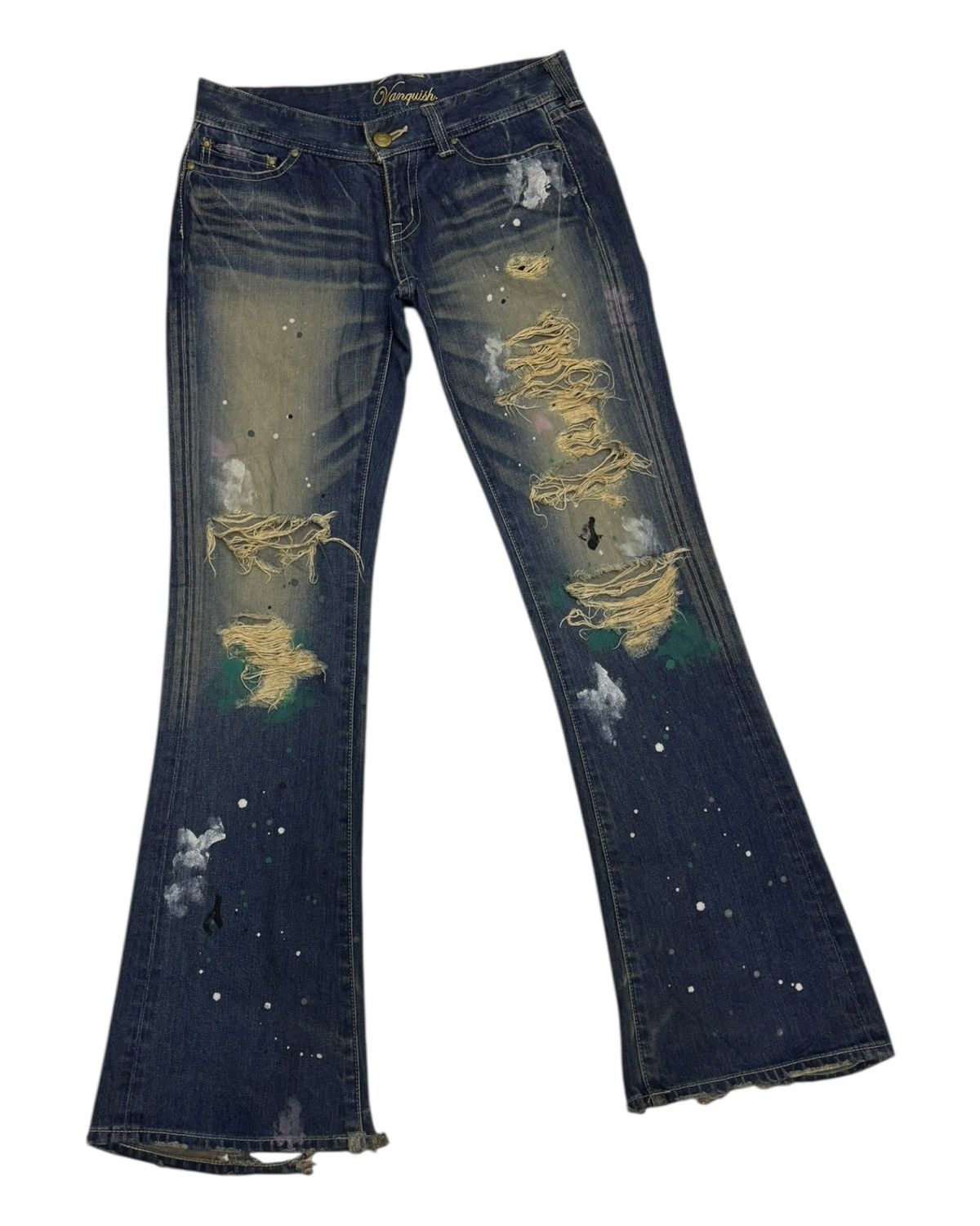 If Six Was Nine × Number (N)ine VANQUISH THRASHED PUNK DISTRESSED FLARED DENIM JEANS Size US 32 / EU 48 - 3 Thumbnail