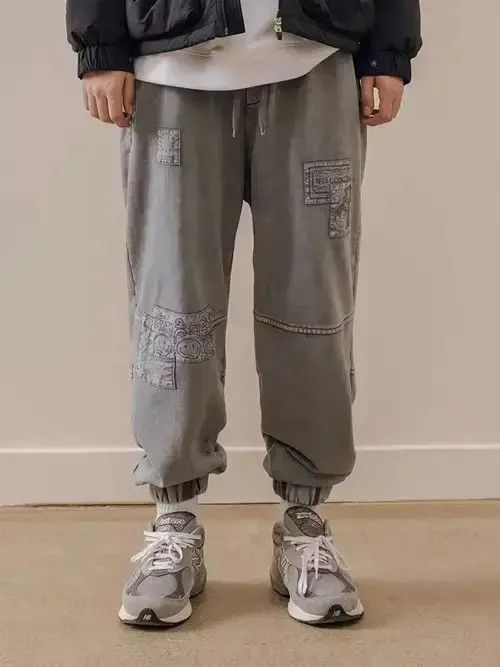 Jean 20AW Indigo Union Japan Grey Patchwork Smiley Faces Pants Size US 33 - 2 Thumbnail