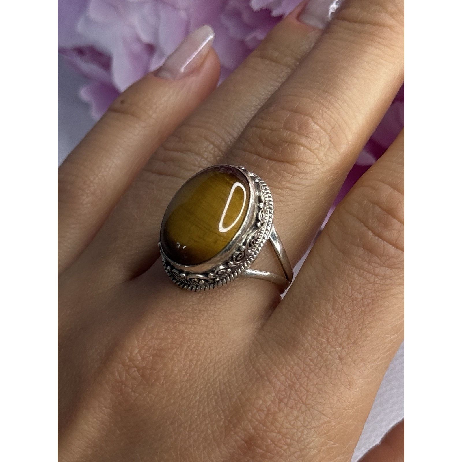 Jewelry VINTAGE 925 STERLING SILVER TIGER EYE RING SIZE 9 Size ONE SIZE - 1 Thumbnail