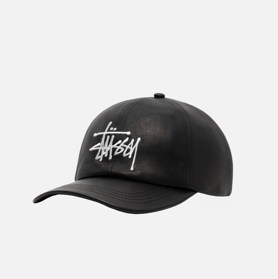 Vintage Stussy Basic Leather Strapback 6 Panel Hat | Grailed