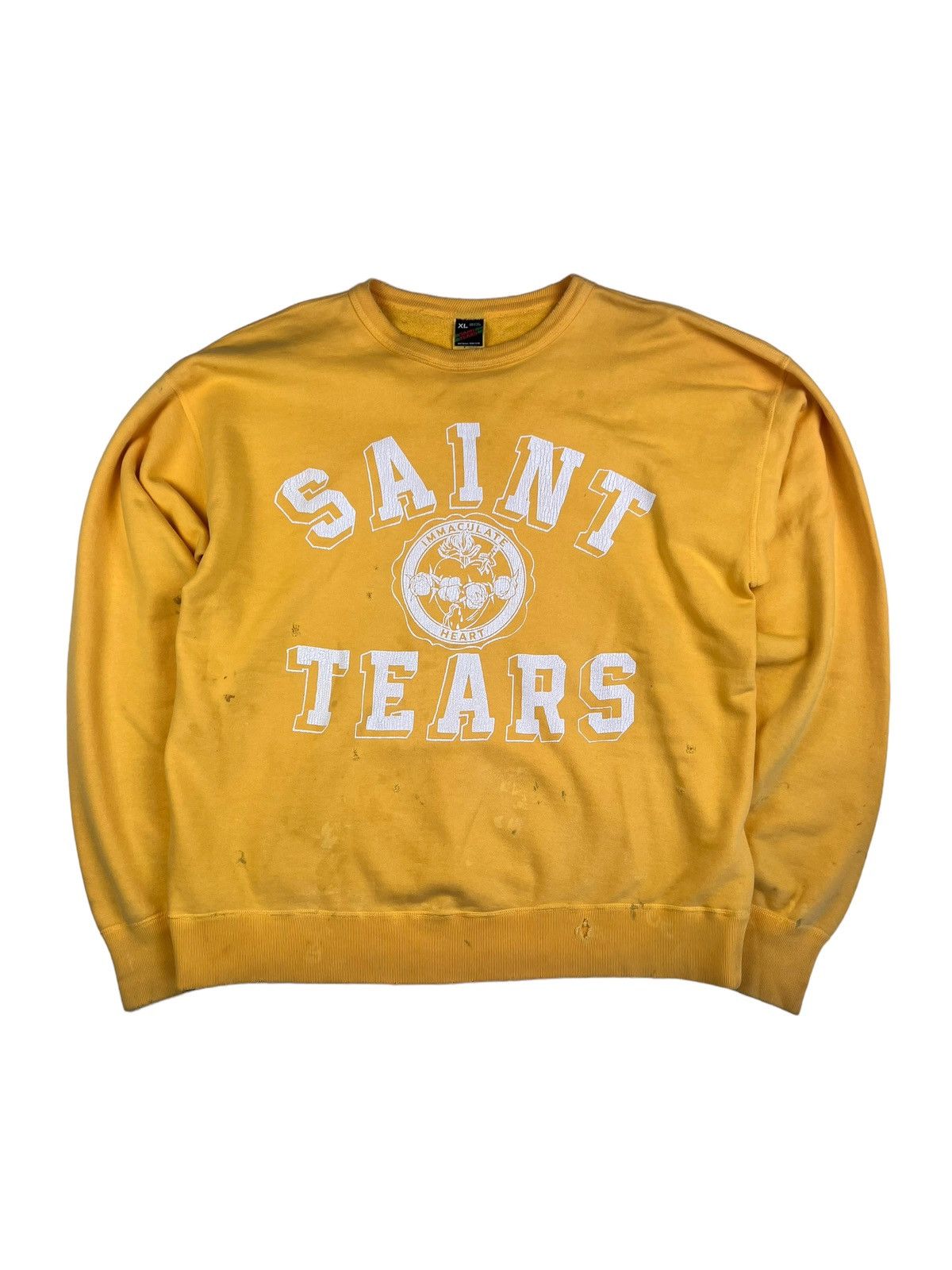 image of Denim Tears x Saint Michael Saint Tears Distressed Crewneck Yellow Xl, Men's