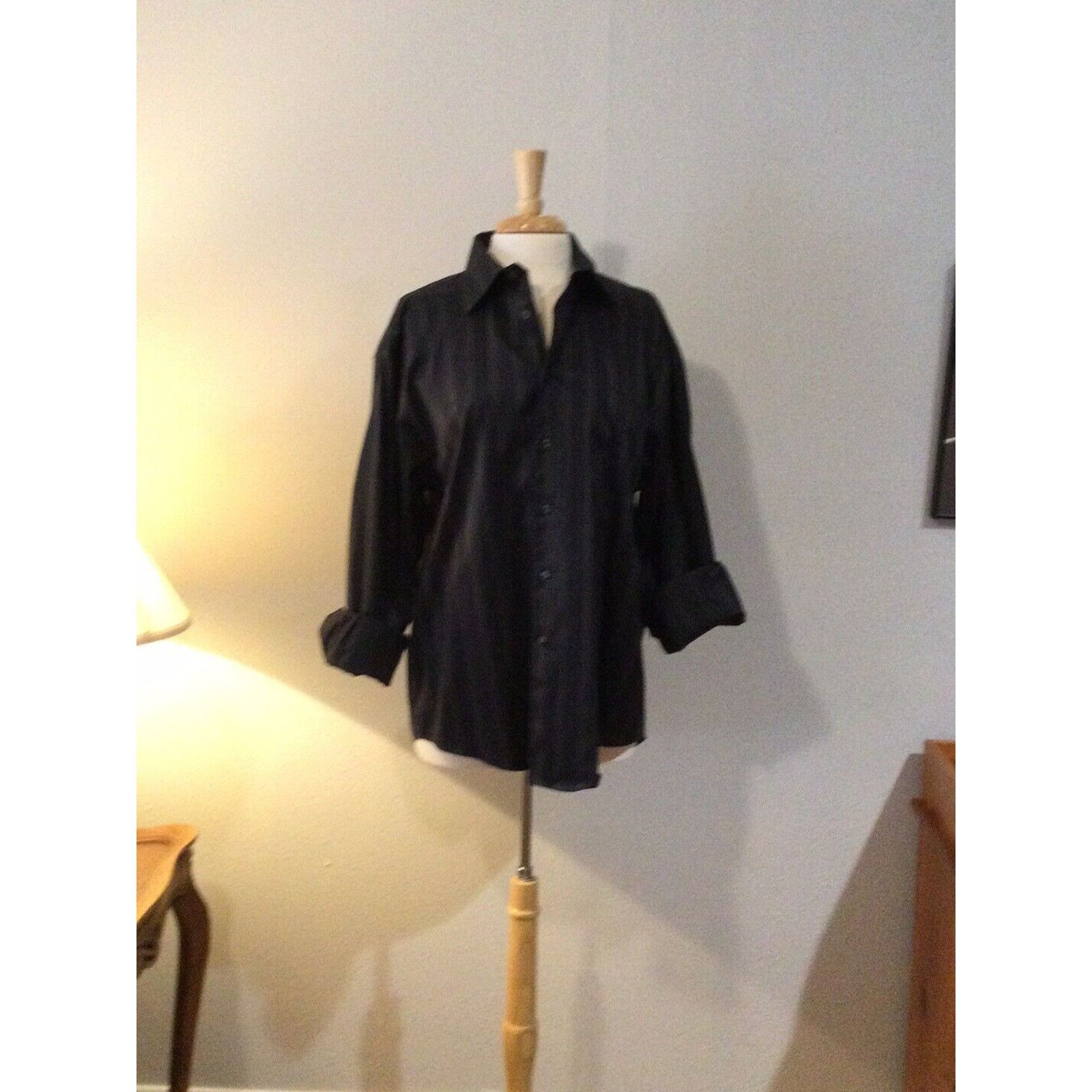 Pronto Uomo Pronto-Uomo Non Iron Black L/S Button Down Dress Shirt Sz L Size US L / EU 52-54 / 3 - 11 Thumbnail