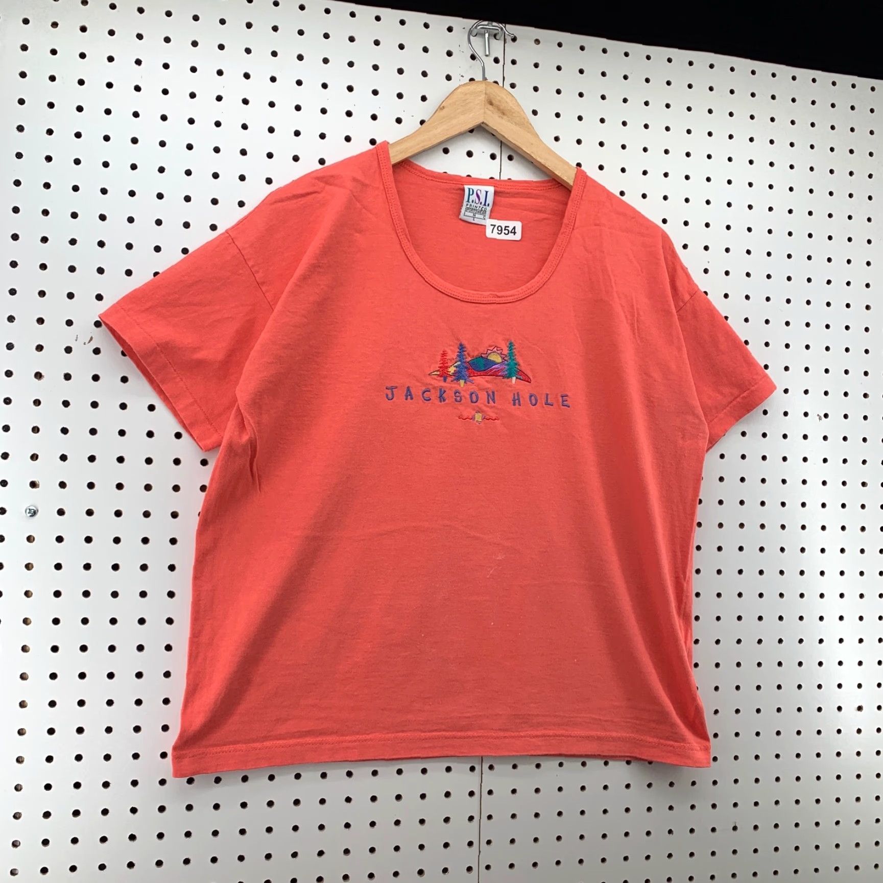 Pinko VINTAGE Jackson Hole Shirt Womens L Coral Pink Embroidered 90s 21x23.5 Printed Sportswear T-Shirt Size L / US 10 / IT 46 - 2 Thumbnail