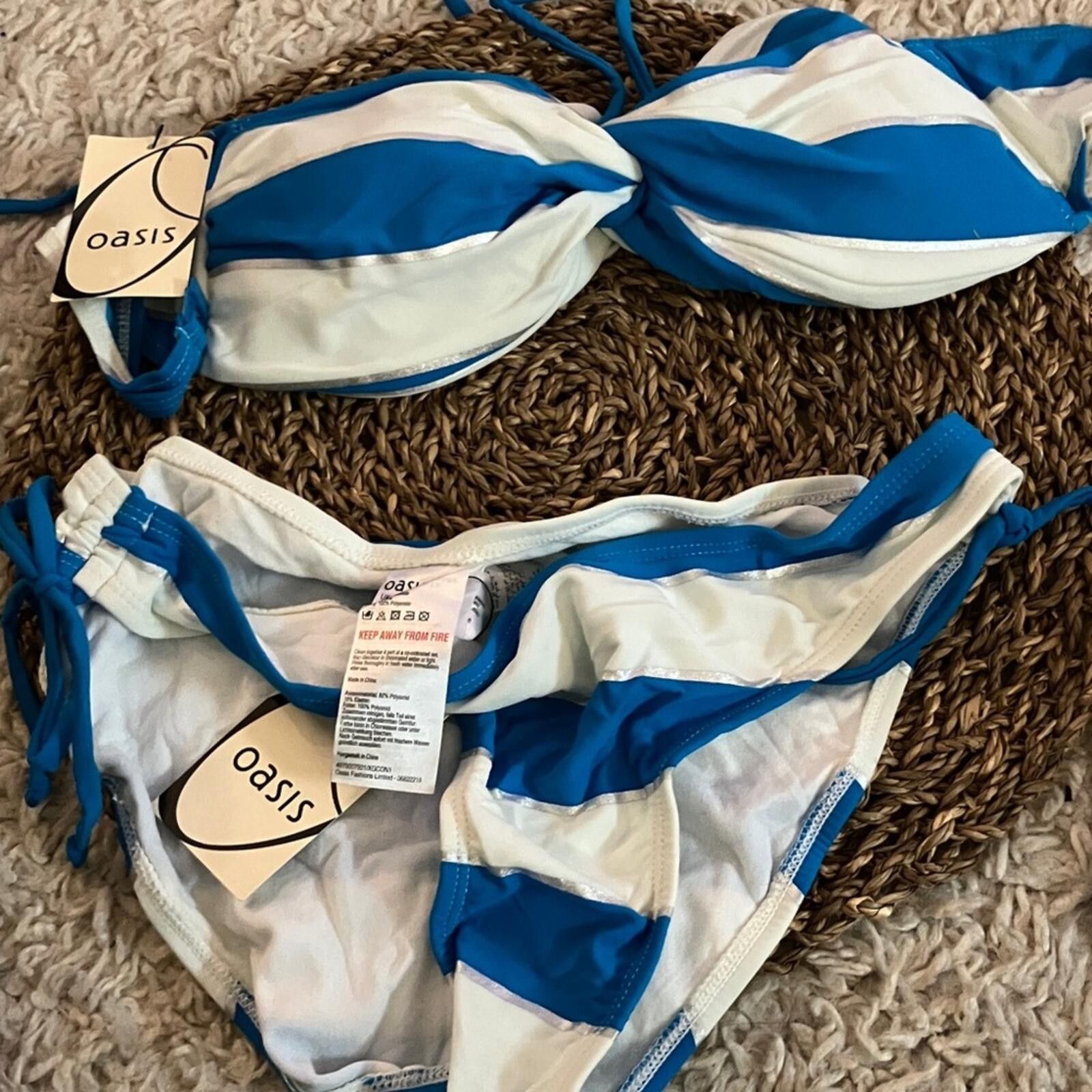 Other NWT Oasis Blue and White Striped Bikini Set Size ONE SIZE - 3 Thumbnail