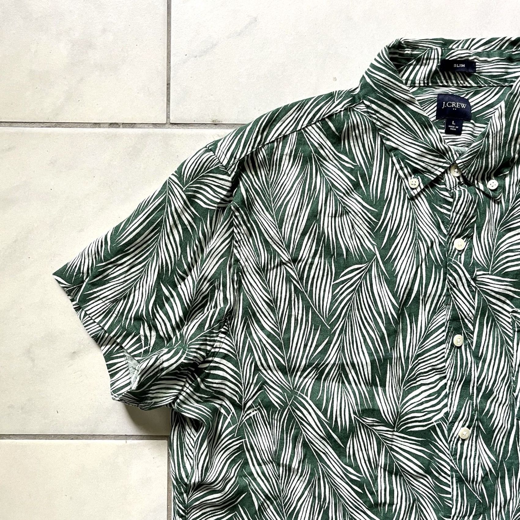 J.Crew J.CREW Linen Shirt Green White Mens Button-Up Slim Fit Short Sleeve Casual Pocket Labeled Large Size US L / EU 52-54 / 3 - 5 Thumbnail