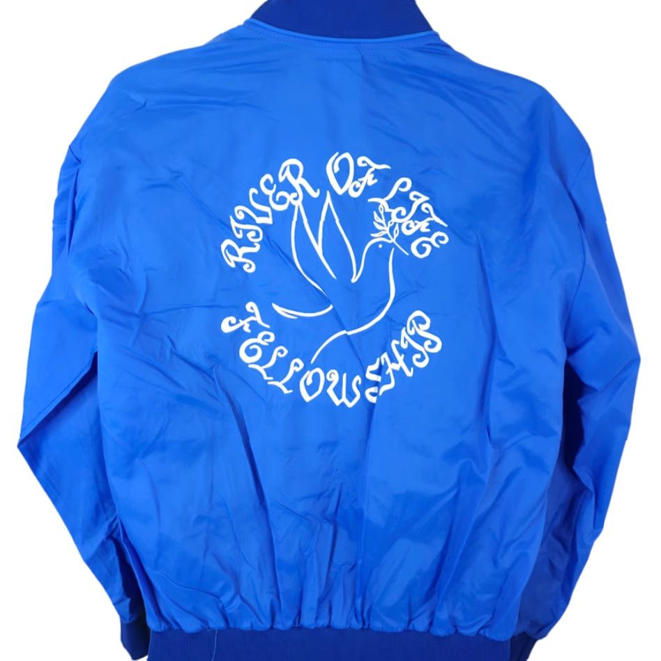 Vintage VINTAGE Kamped Firez Jacket Mens Large Blue 80s 90s Christian Windbreaker USA Leather? Nylon? Size US L / EU 52-54 / 3 - 2 Thumbnail