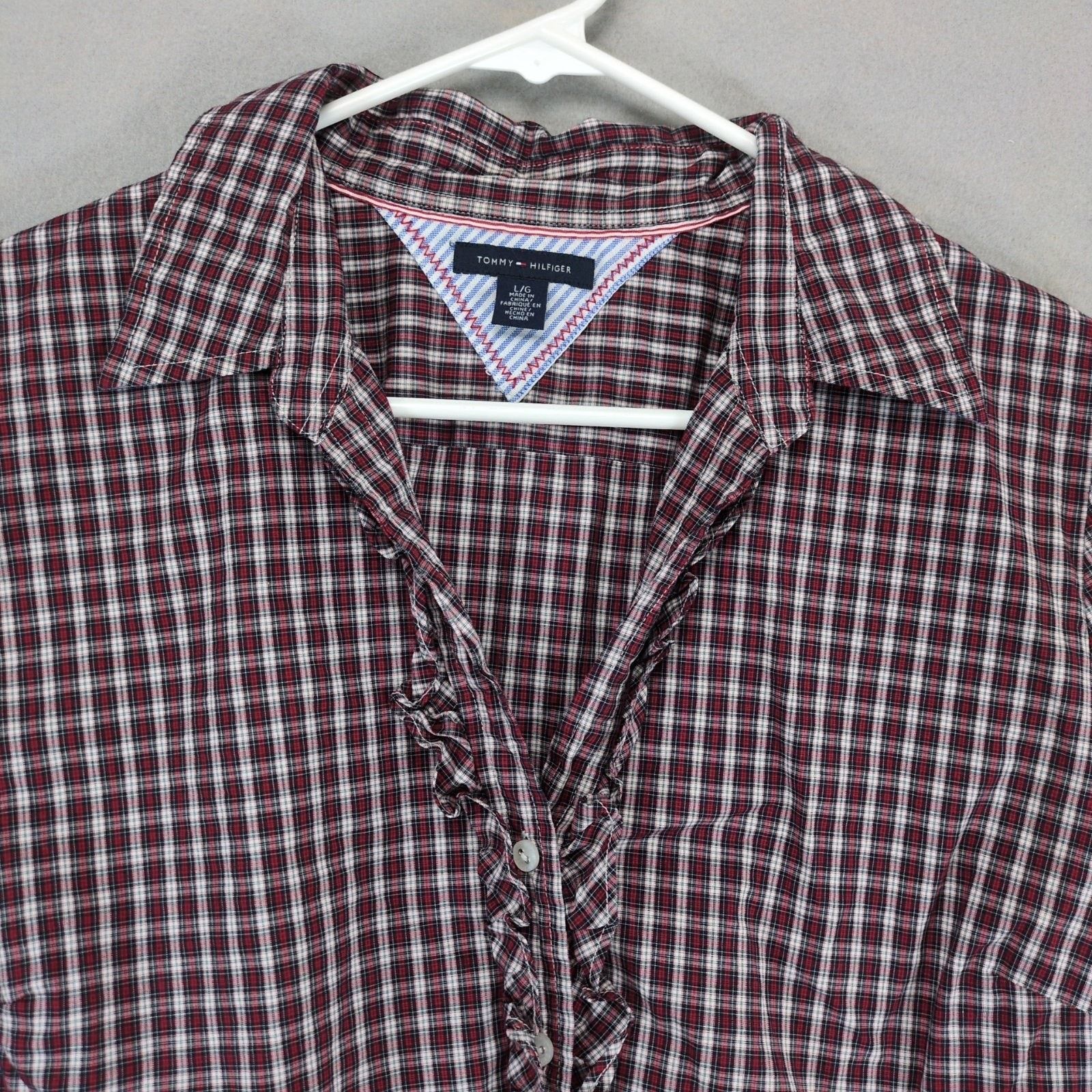 Tommy Hilfiger Tommy Hilfiger Women's L Button Up Ruffle Front Plaid Blouse Size L / US 10 / IT 46 - 4 Thumbnail