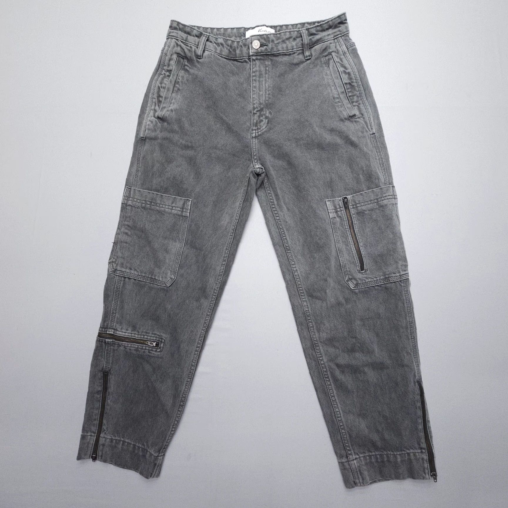 Vintage KanCan High Rise Heavyweight Cargo Jeans Womens 9 / 28 Gray Baggy Oversized Size 28" / US 6 / IT 42 - 2 Thumbnail