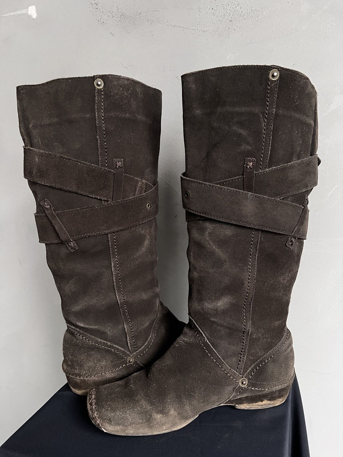 Hedi Slimane Leather suede ankle belted Maison Margiela style boots y2k Size US 7.5 / EU 40-41 - 9 Thumbnail